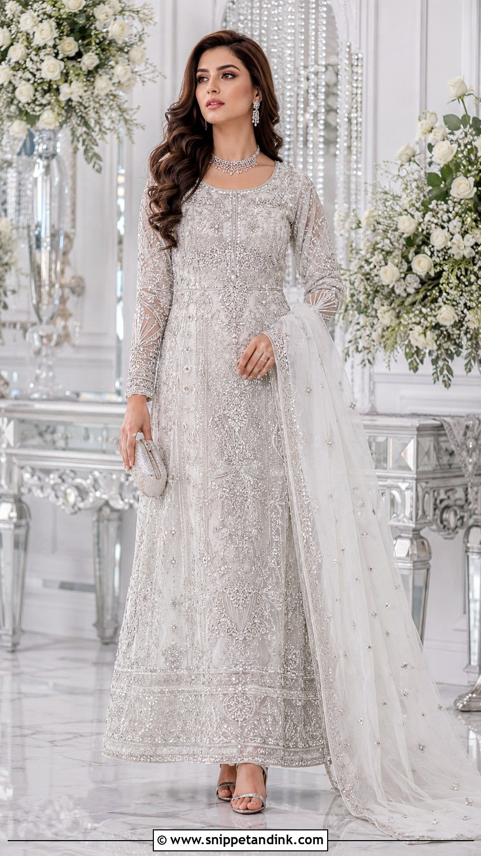 White And Silver Kashees Bridal Maxi - Snippet and Ink - 20 Kashees Bridal Dresses