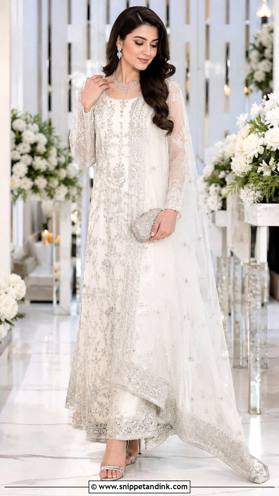 White And Silver Walima Bridal Dress - Snippet and Ink - 30 Walima Bridal Look Ideas