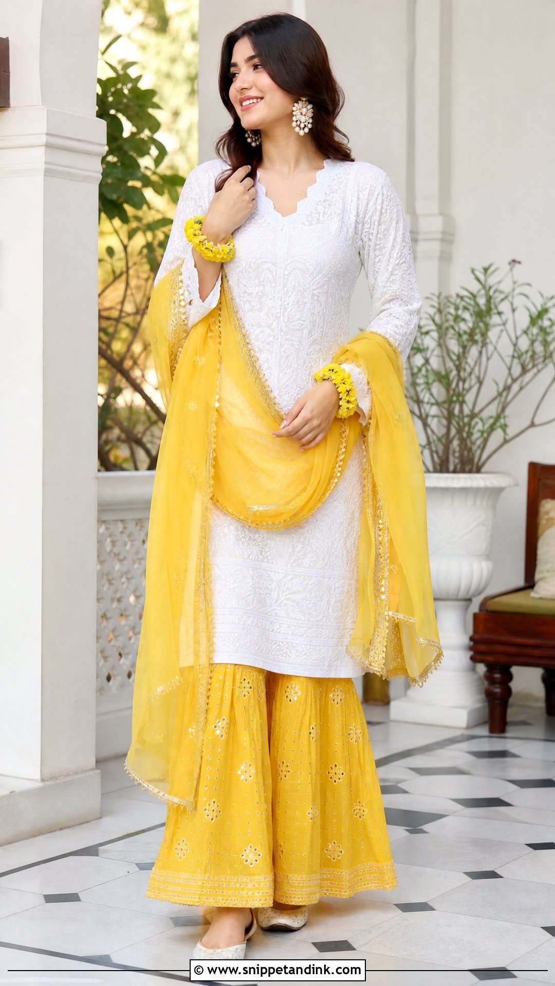 White And Yellow Chikankari Mayoon Outfit - Snippet and Ink - 20 Pakistani Mayoon Outfits