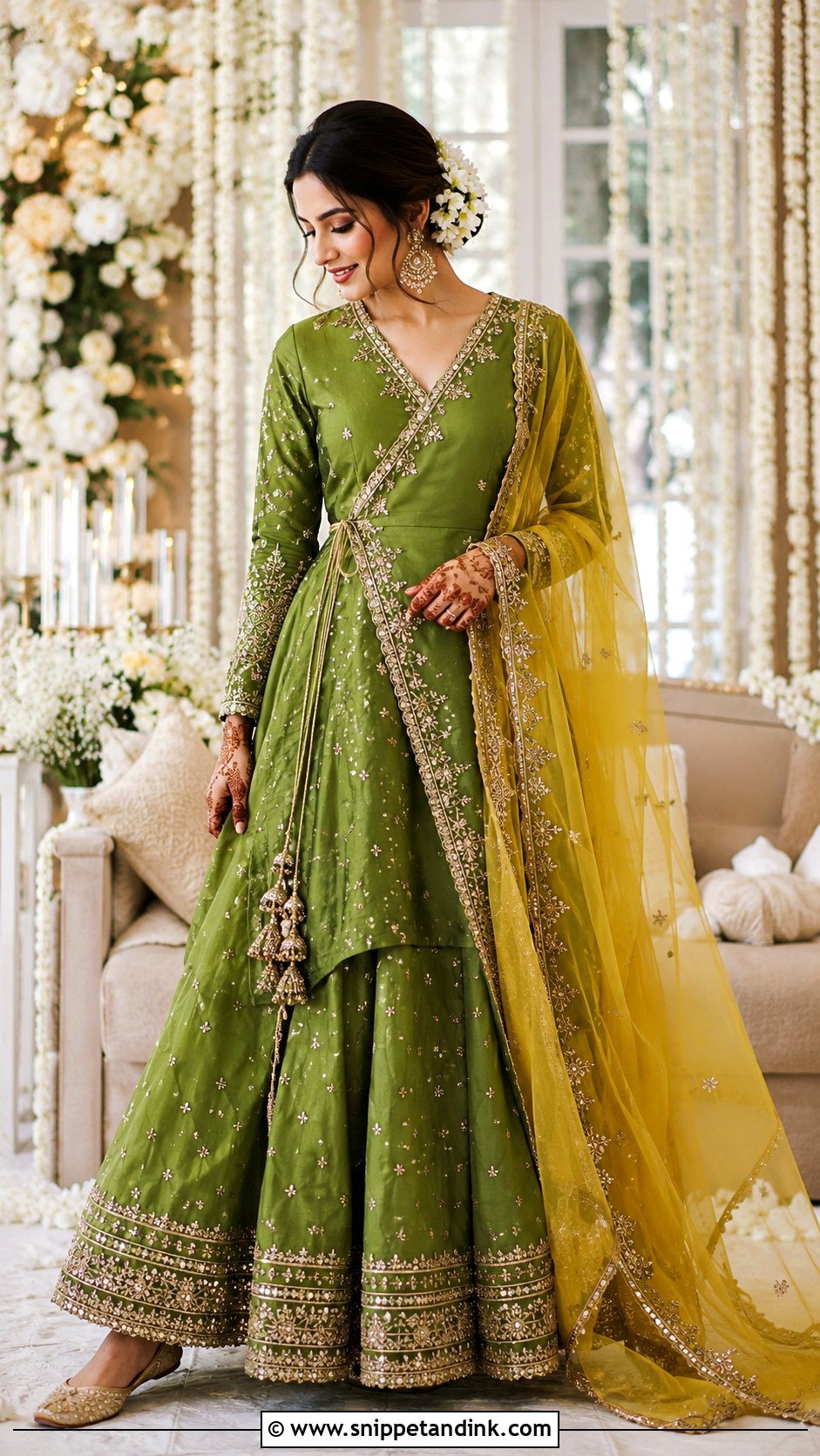 White And Yellow Floral Dholki Dress - Snippet and Ink - 20 Dholki Dress for Bride Ideas