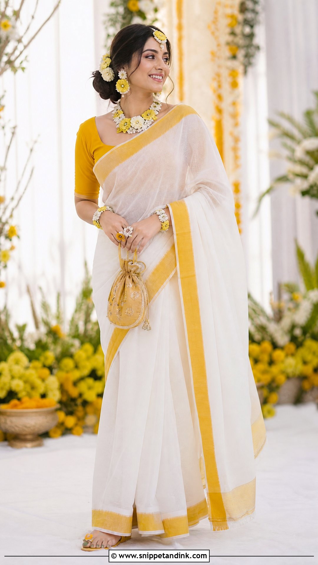 White And Yellow Gaye Holud Bride Look - Snippet and Ink - 20 Simple Bengali Bride Ideas