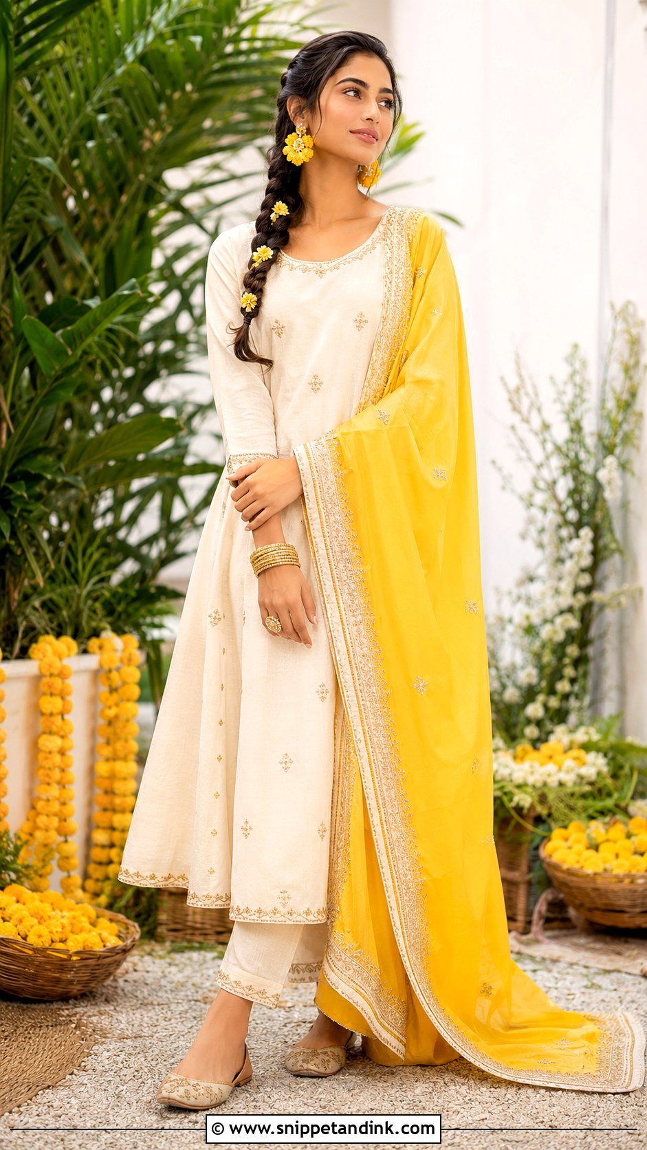 White And Yellow Haldi Dress - Snippet and Ink - 20 Haldi Wedding Dress Ideas