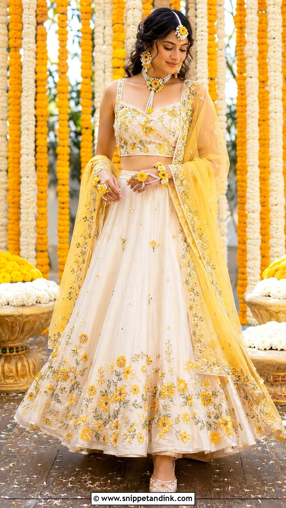 White And Yellow Haldi Lehenga - Snippet and Ink - 30 Haldi Function Dress Ideas
