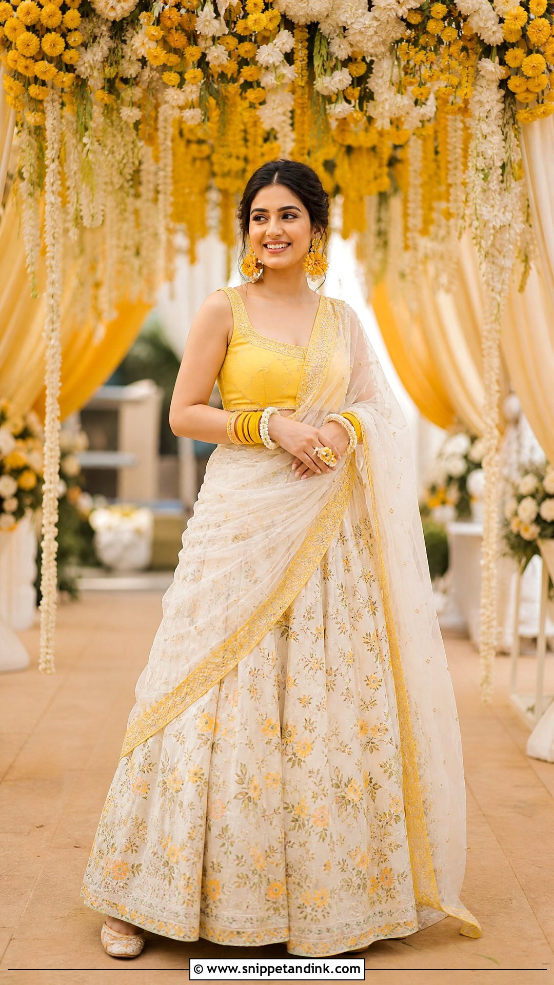 White And Yellow Haldi Lehenga - Snippet and Ink - 20 Indian Haldi Ceremony Dresses