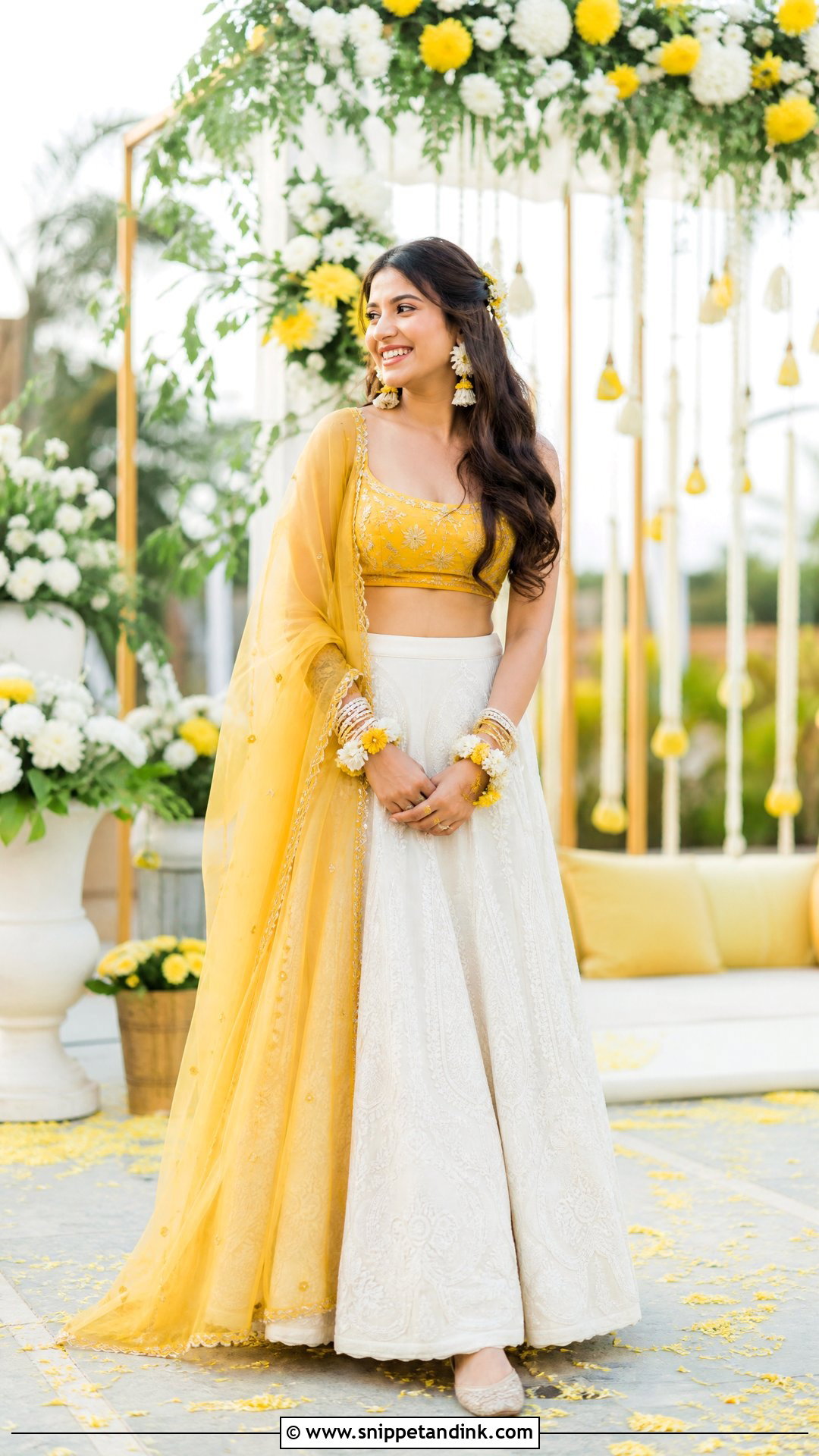 White And Yellow Haldi Lehenga - Snippet and Ink - 25 Haldi Function Dress for Bride Ideas