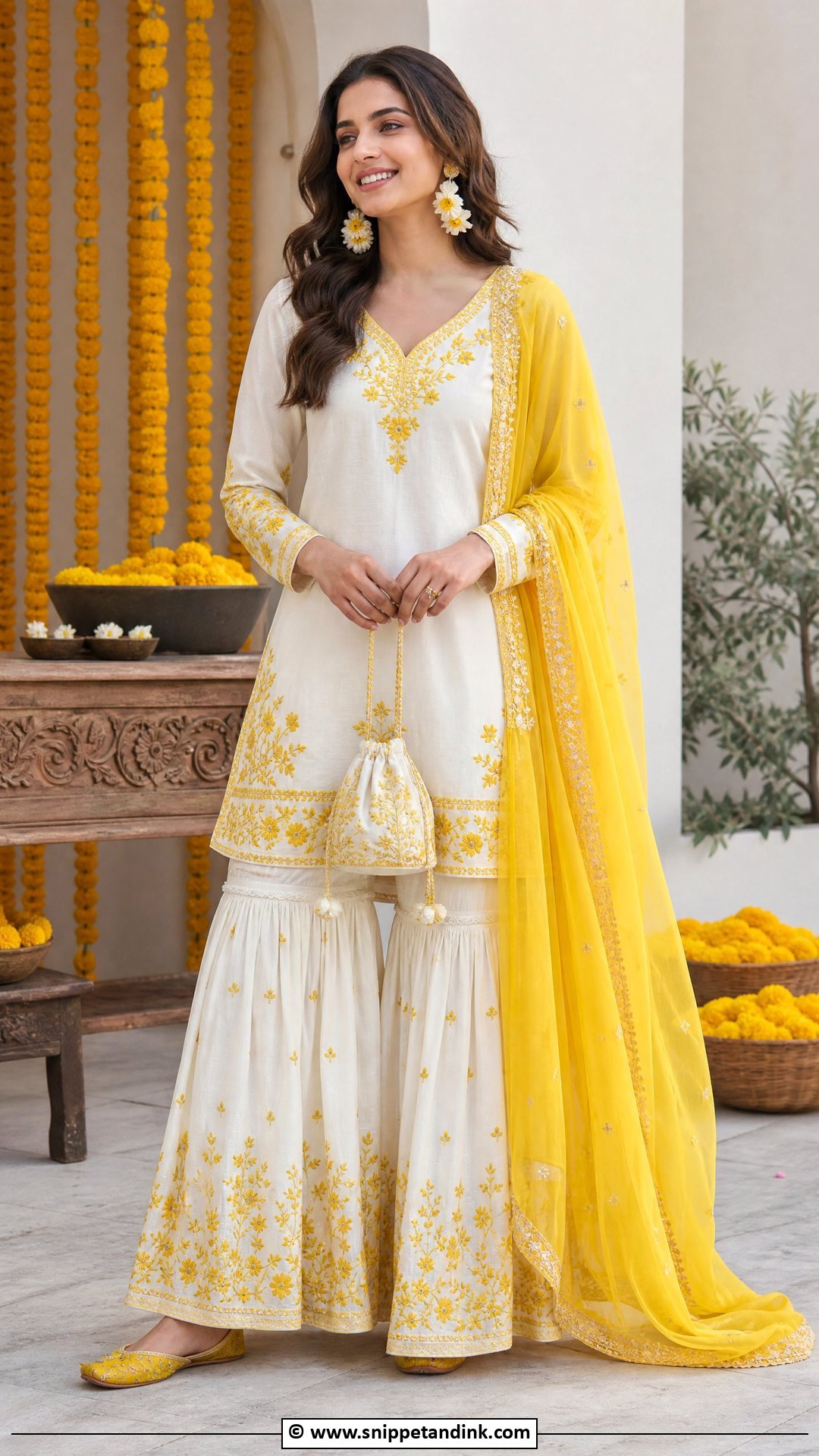 White And Yellow Haldi Outfit - Snippet and Ink - 35 Haldi Outfits