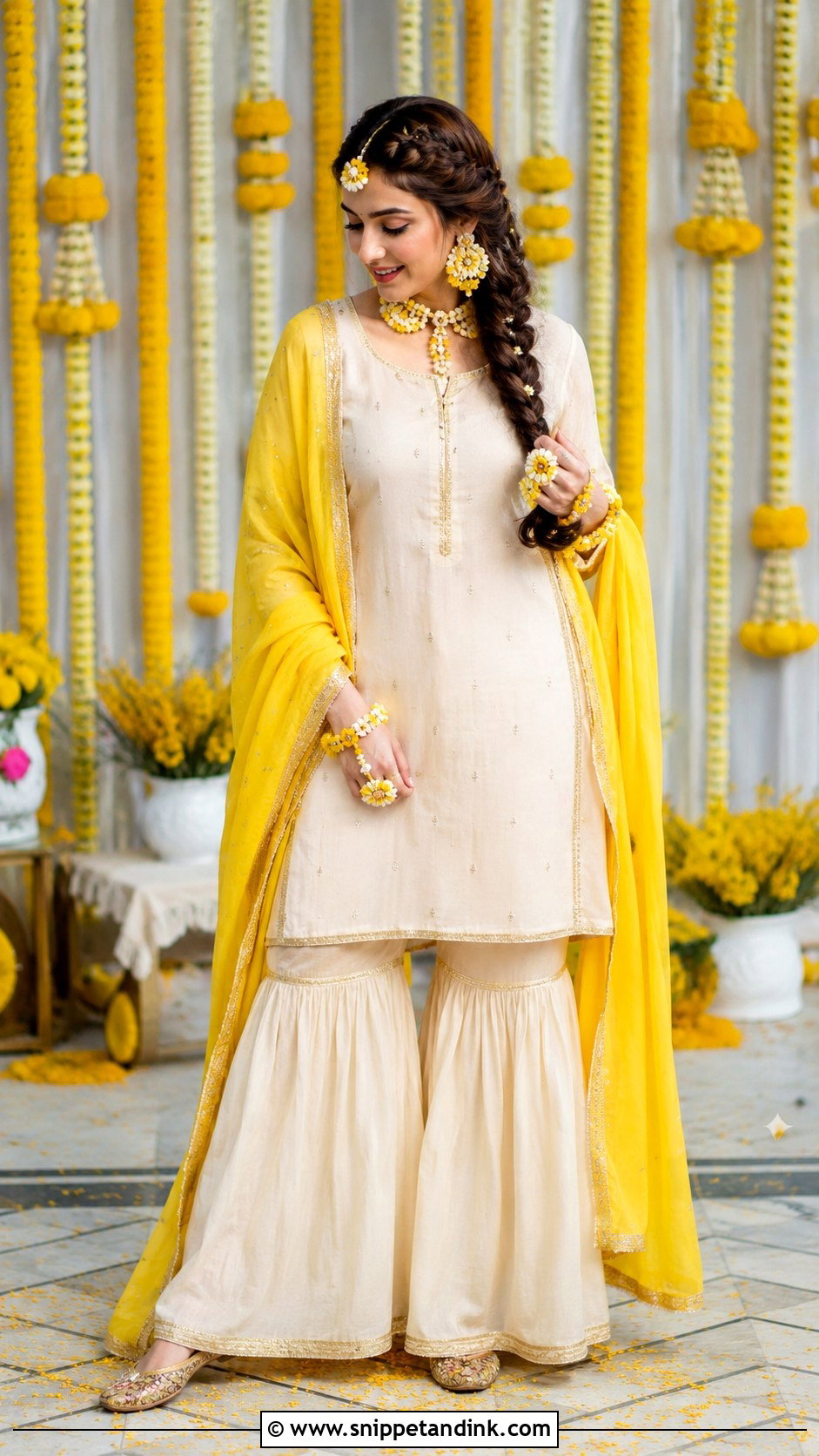 White And Yellow Haldi Outfit - Snippet and Ink - 30 Haldi Function Outfit Ideas