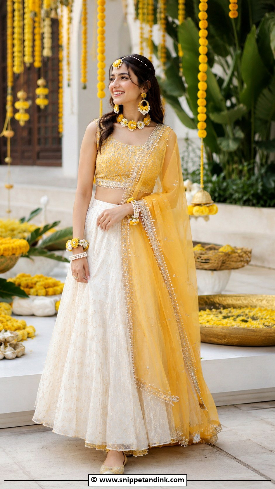 White And Yellow Haldi Outfit For Bride - Snippet and Ink - 30 Best Haldi Outfits for Brides