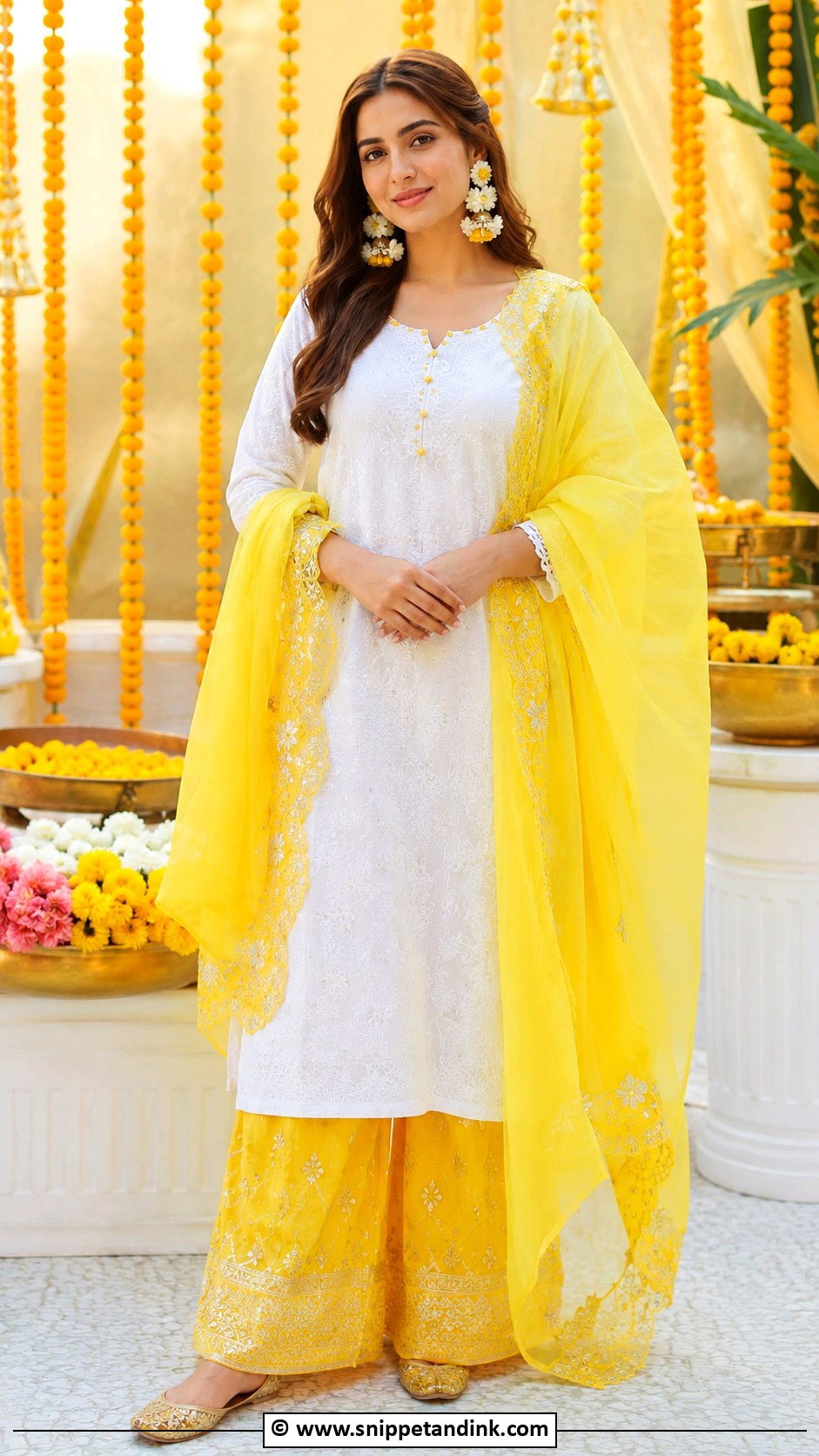 White And Yellow Haldi Outfit - Snippet and Ink - 25 Haldi Mehndi Outfit Ideas