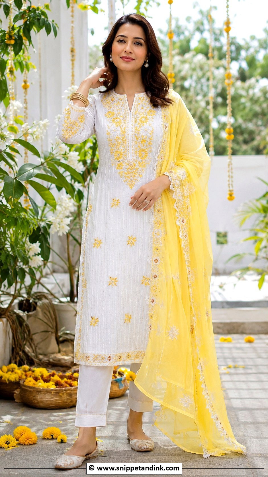 White And Yellow Kurta Set For Haldi - Snippet and Ink - 30 Simple Haldi Dress Ideas