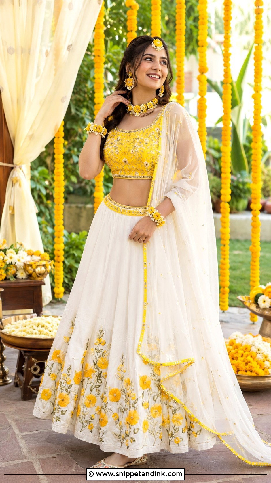 White And Yellow Lehenga For Haldi - Snippet and Ink - 25 Haldi Dress for Bride Sister Ideas