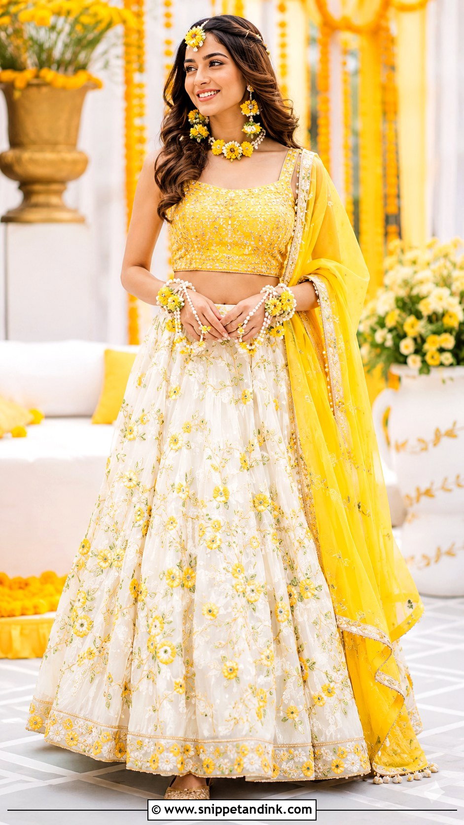 White And Yellow Lehenga For Haldi Bride - Snippet and Ink - 25 Outfit for Haldi Function for Bride Ideas