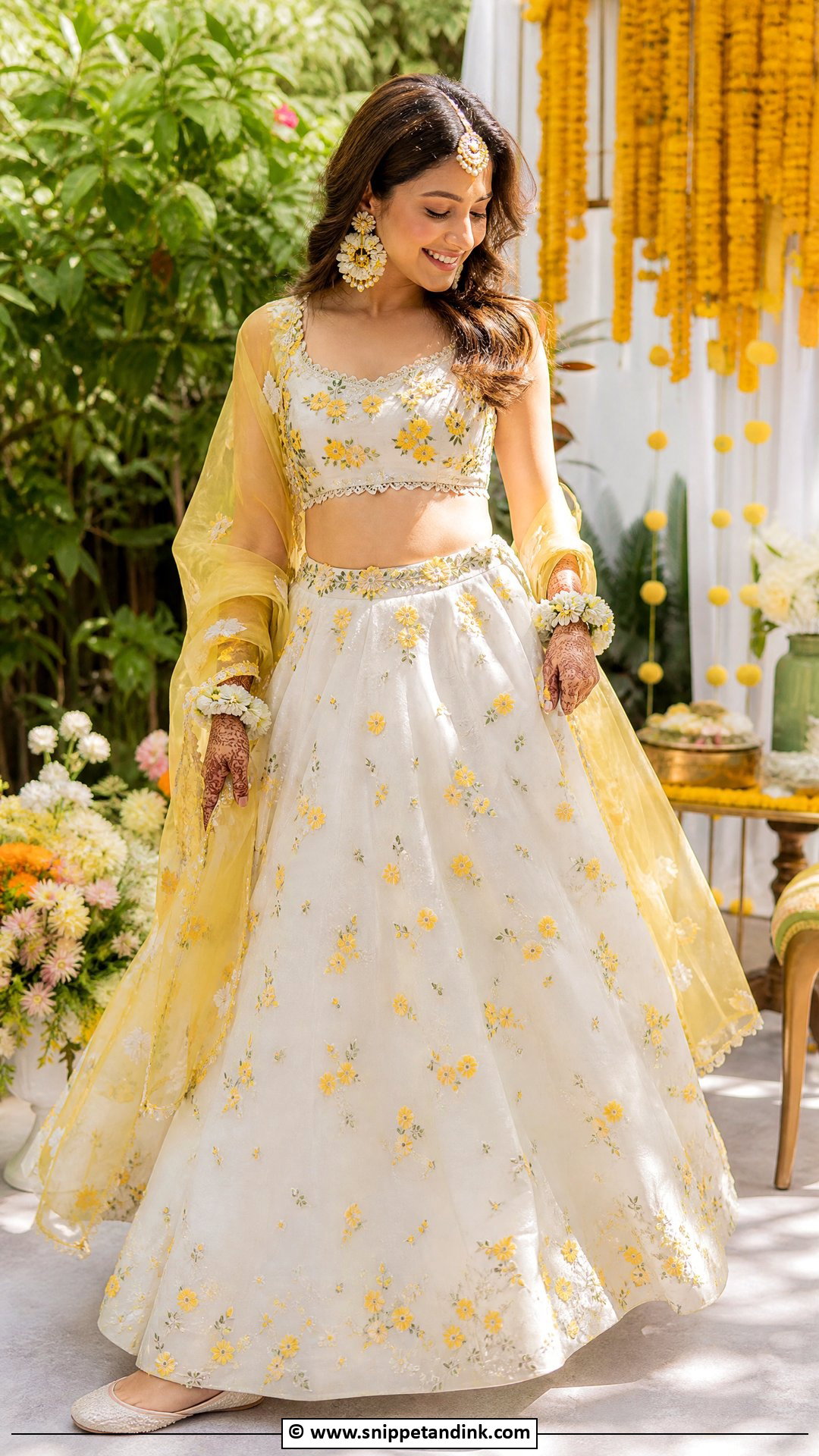 White And Yellow Lehenga For Haldi Bride - Snippet and Ink - 35 Haldi Outfit for Bride Ideas
