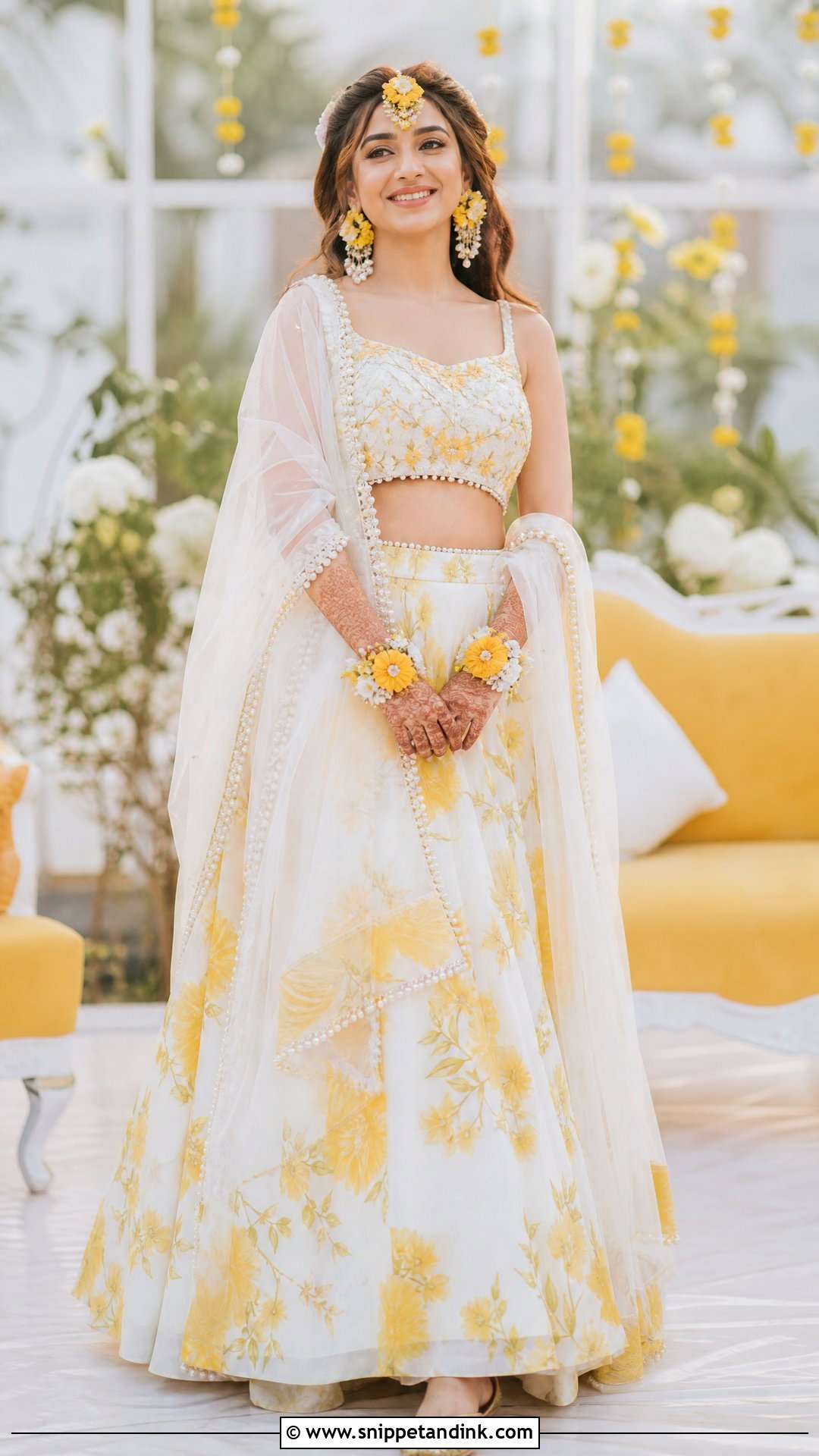 White And Yellow Lehenga For Mehendi Bride - Snippet and Ink - 25 Simple Mehendi Outfits for Bride