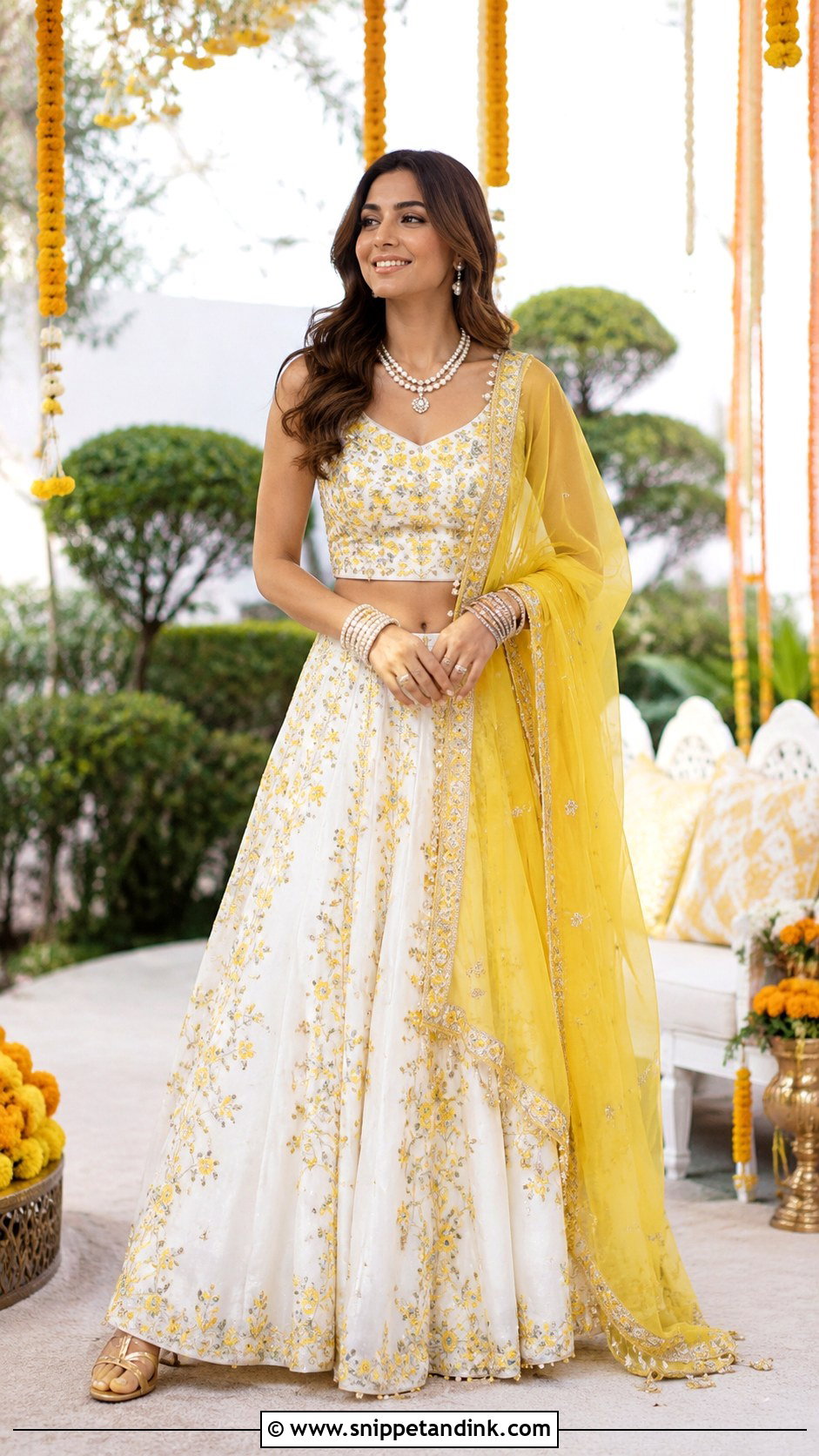 White And Yellow Lehenga For Mehndi Function - Snippet and Ink - 25 Dress for Mehndi Function Ideas