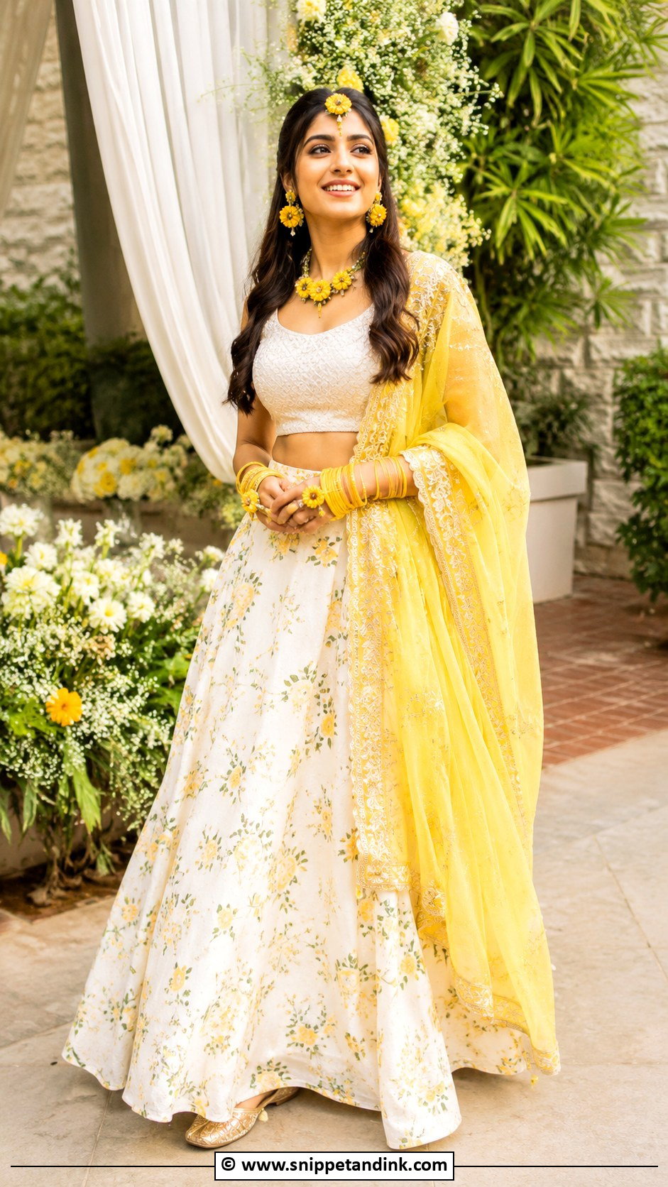 White And Yellow Lehenga Haldi Outfit - Snippet and Ink - 30 Haldi Outfits for Women