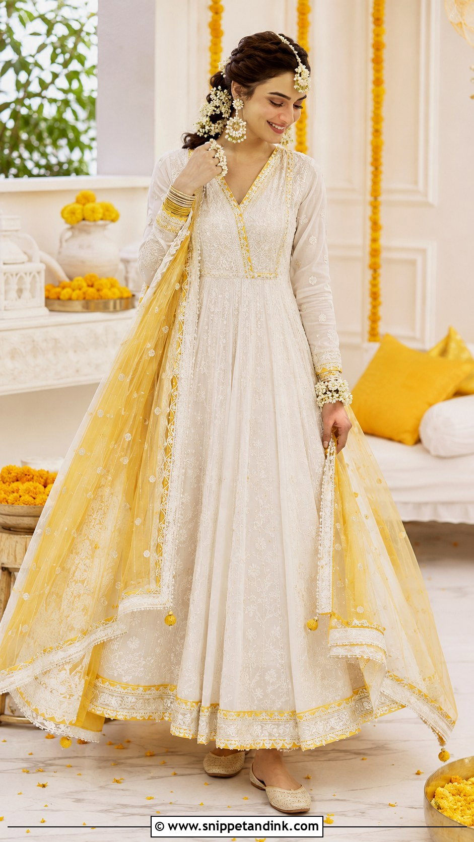 White And Yellow Mayoun Dress - Snippet and Ink - 25 Mayoun Dress Ideas