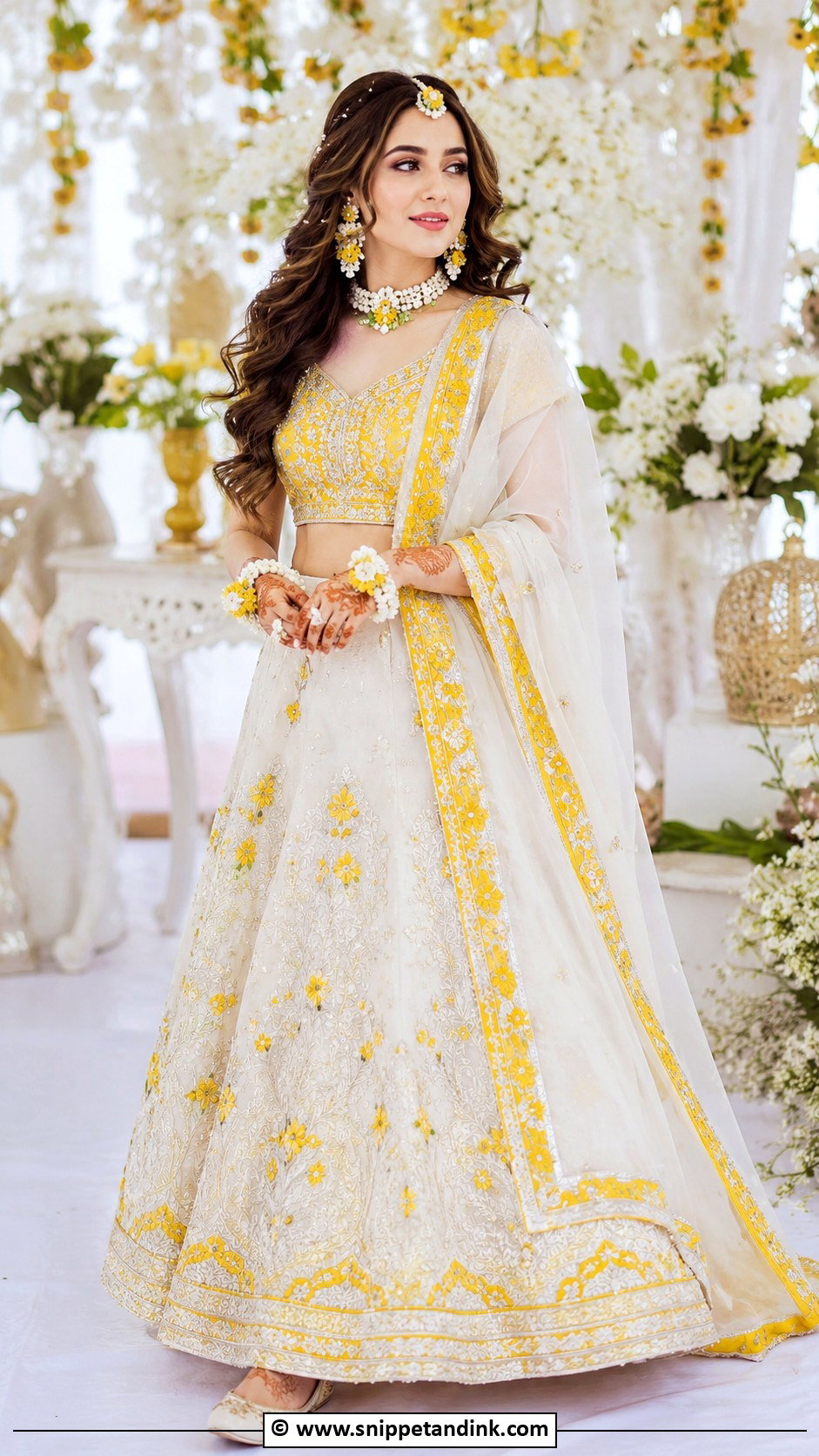 White And Yellow Mehandi Outfit For Bride - Snippet and Ink - 30 Mehandi Outfits Brides