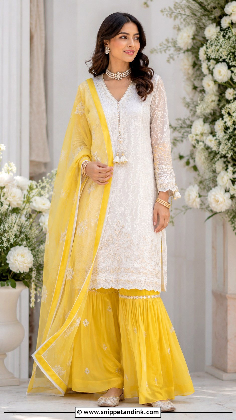 White And Yellow Mehendi Outfit - Snippet and Ink - 35 Mehendi Outfits