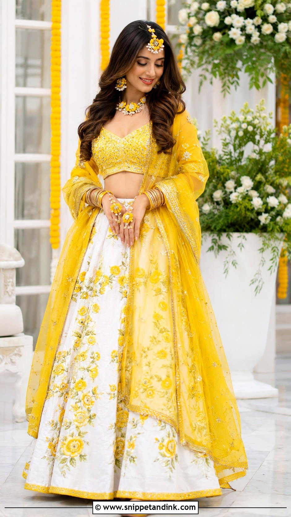 White And Yellow Mehendi Outfit For Bride - Snippet and Ink - 30 Unique Mehendi Outfits for Bride