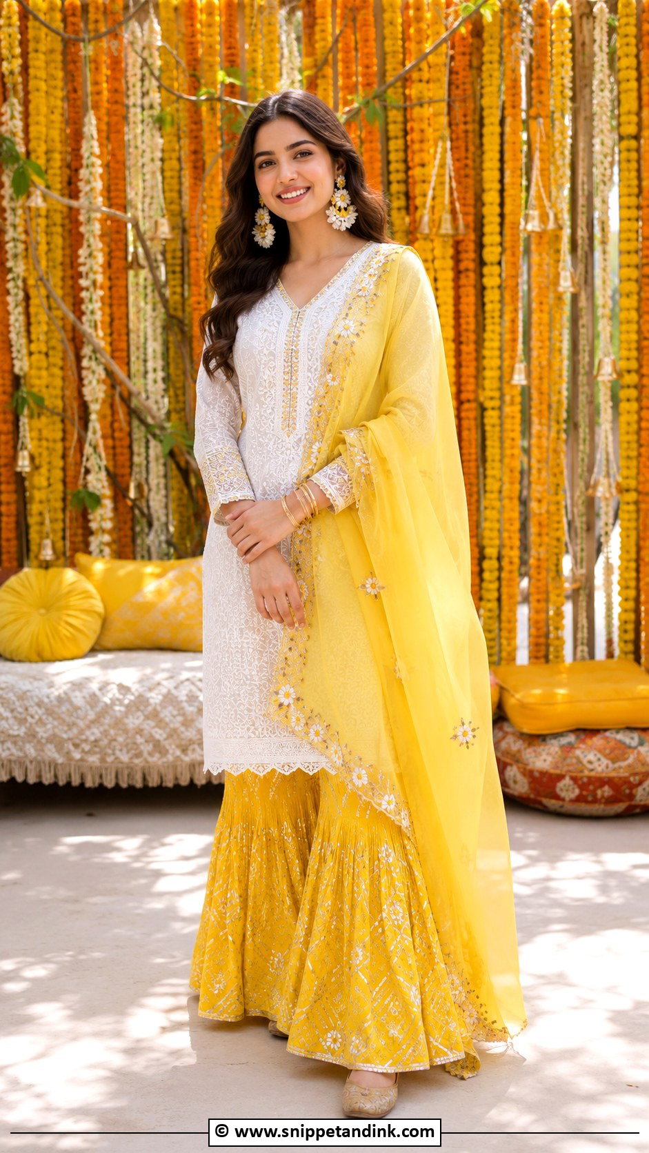 White And Yellow Mehendi Outfit For Sister - Snippet and Ink - 30 Mehendi Outfits Sisters