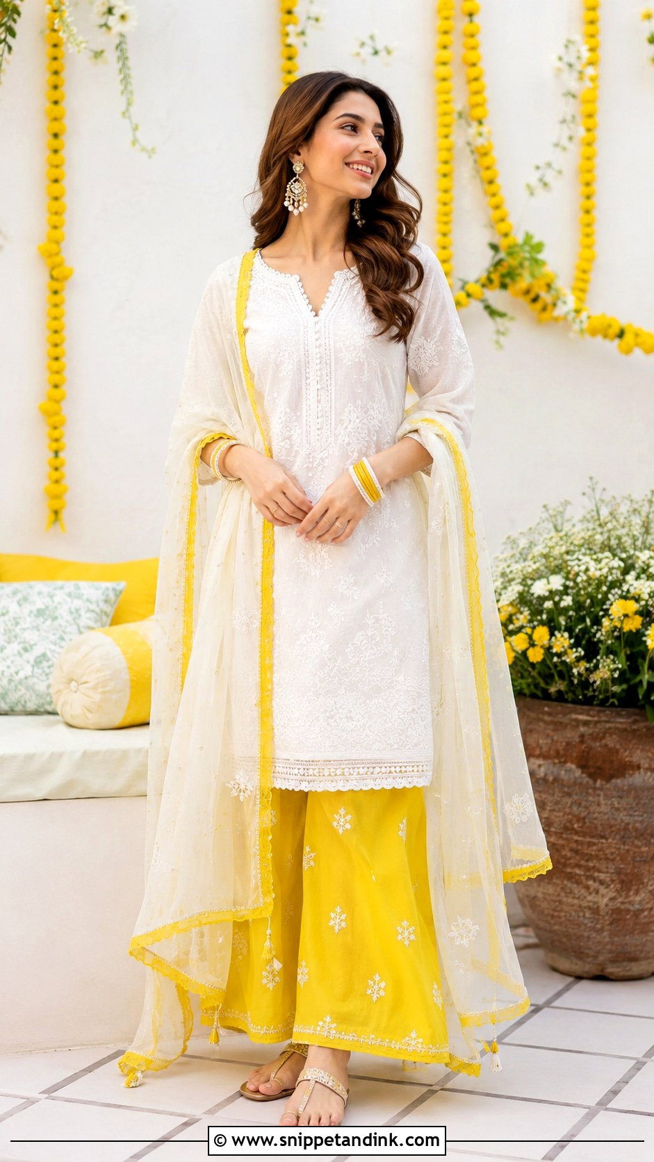 White And Yellow Mehendi Outfit - Snippet and Ink - 30 Mehendi Dress Outfits