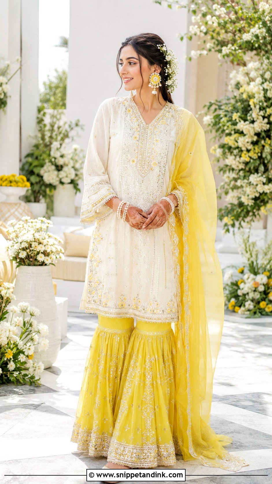 White And Yellow Mehndi Dress - Snippet and Ink - 20 Mehndi Event Dresses