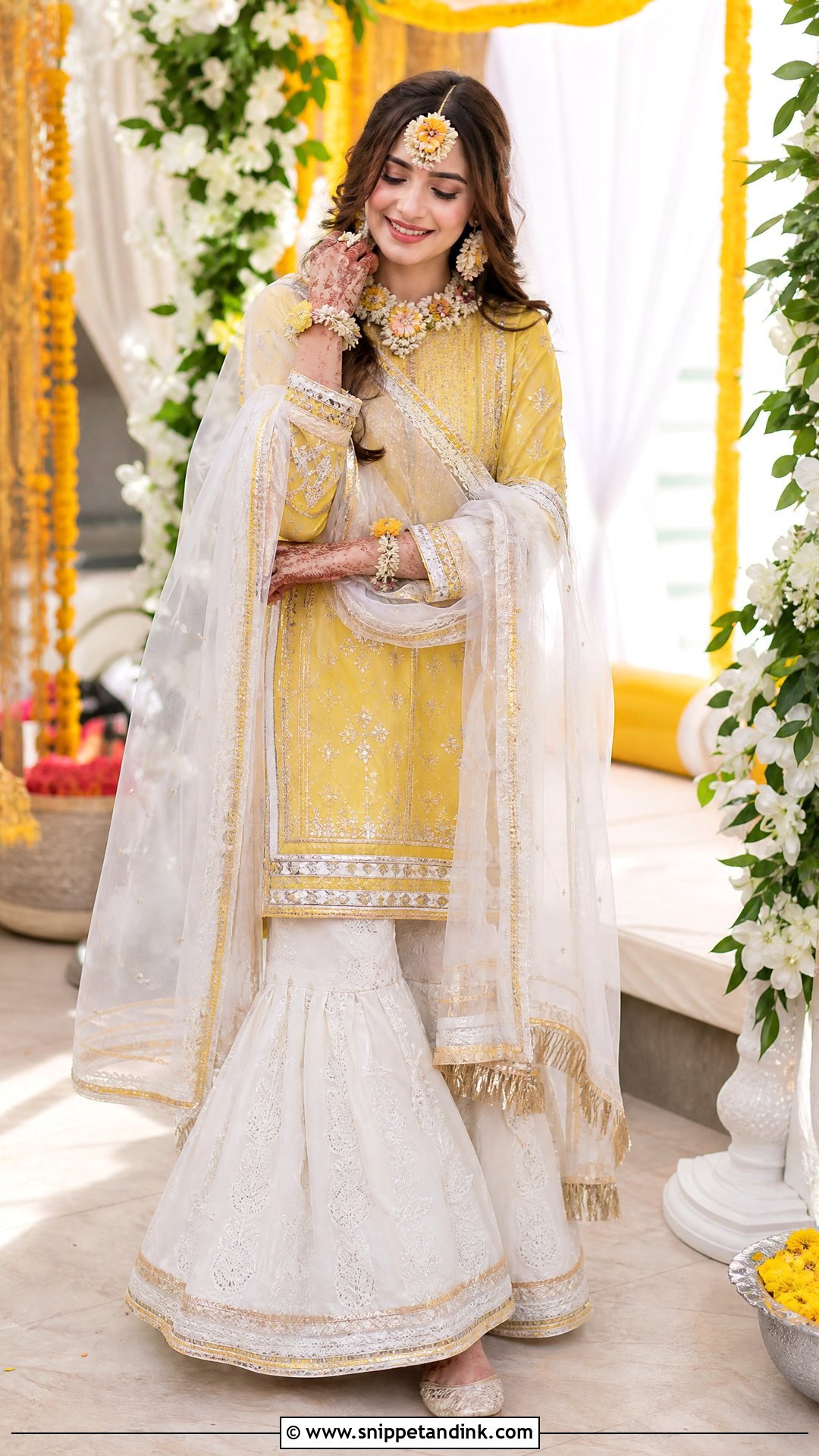 White And Yellow Mehndi Dress For Bride - Snippet and Ink - 25 Mehndi Dress for Bride Pakistani Bridal Ideas