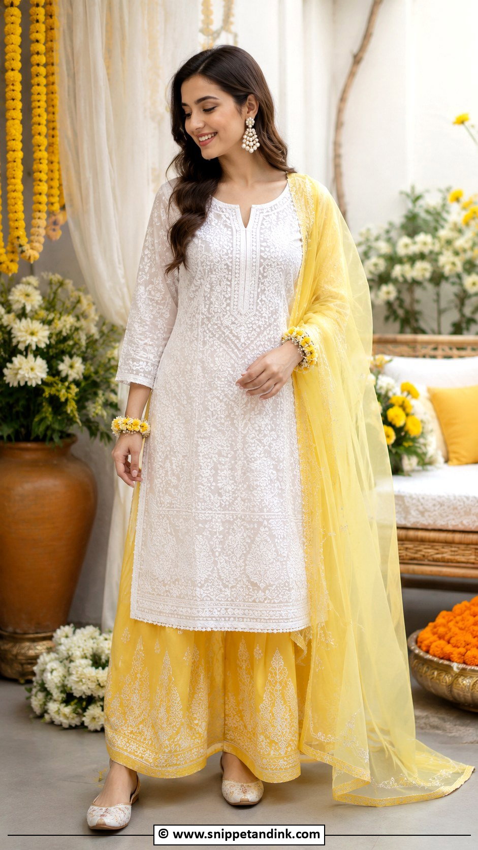 White And Yellow Mehndi Outfit - Snippet and Ink - 30 Mehandi Dresses Mehndi Outfit