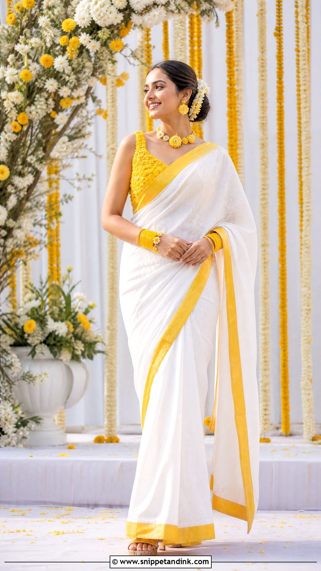 White And Yellow Saree For Haldi - Snippet and Ink - 25 Dress for Haldi Ideas