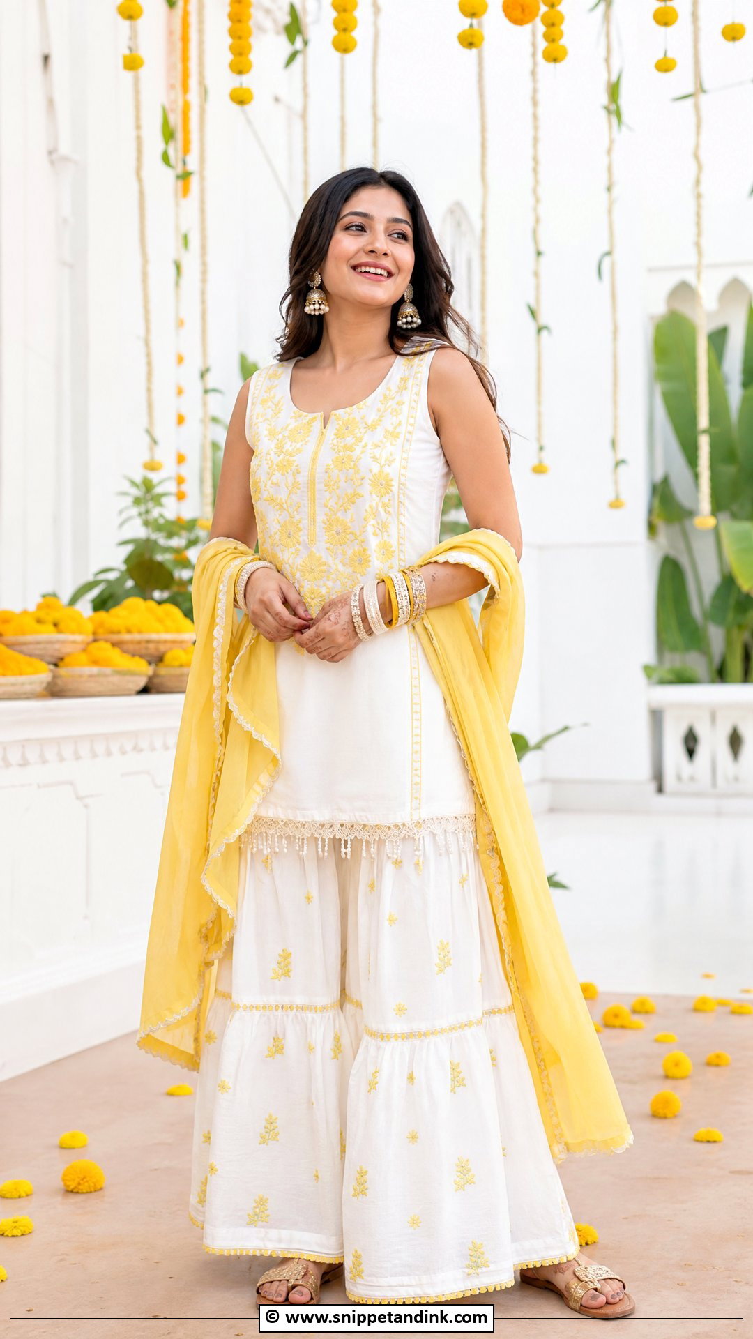 White And Yellow Sharara Haldi Outfit - Snippet and Ink - 35 Haldi Outfits for Sister