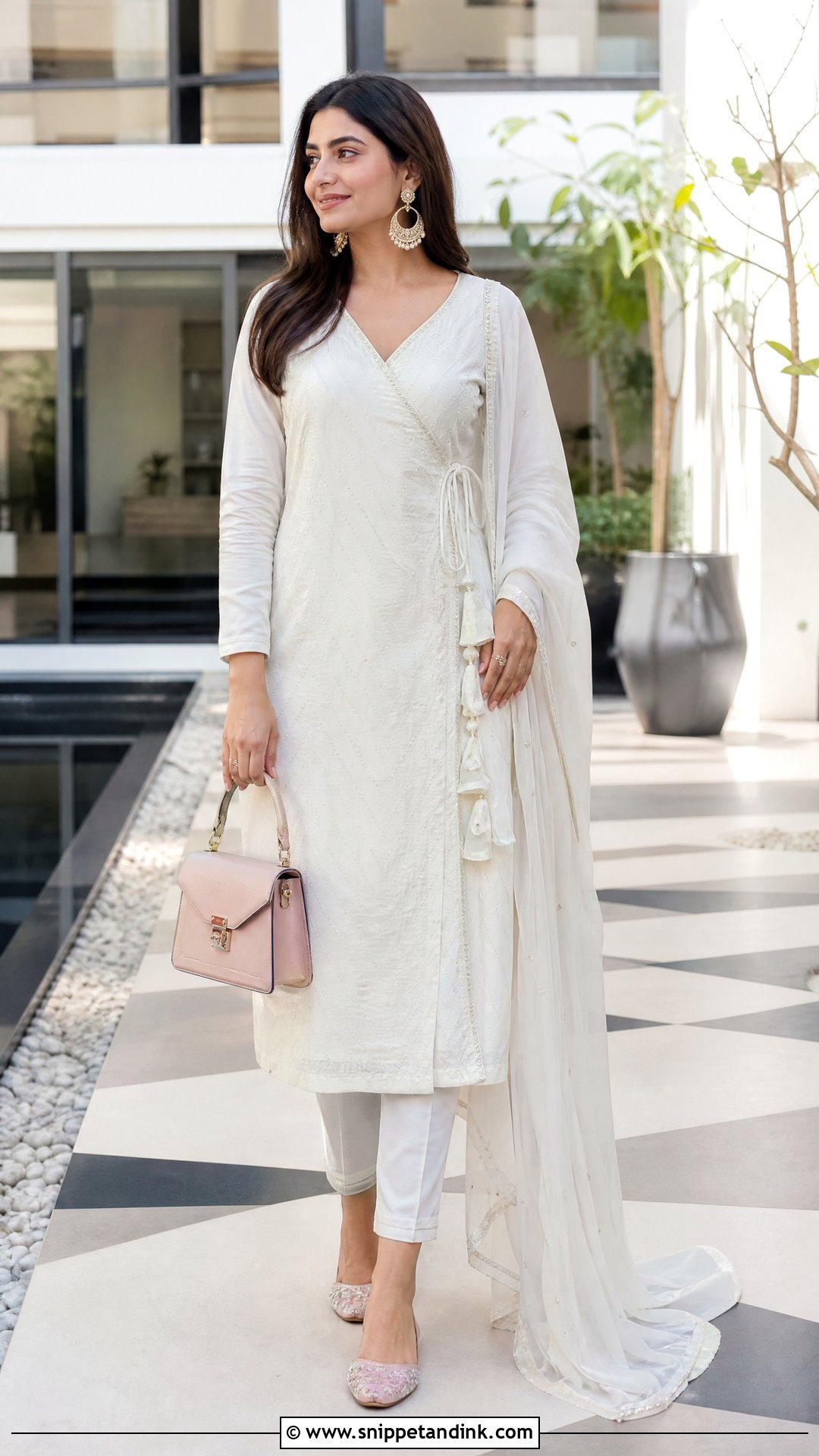 White Angrakha Kurta With Ankle Pants - Snippet and Ink - 20 Simple White Indian Dress Ideas