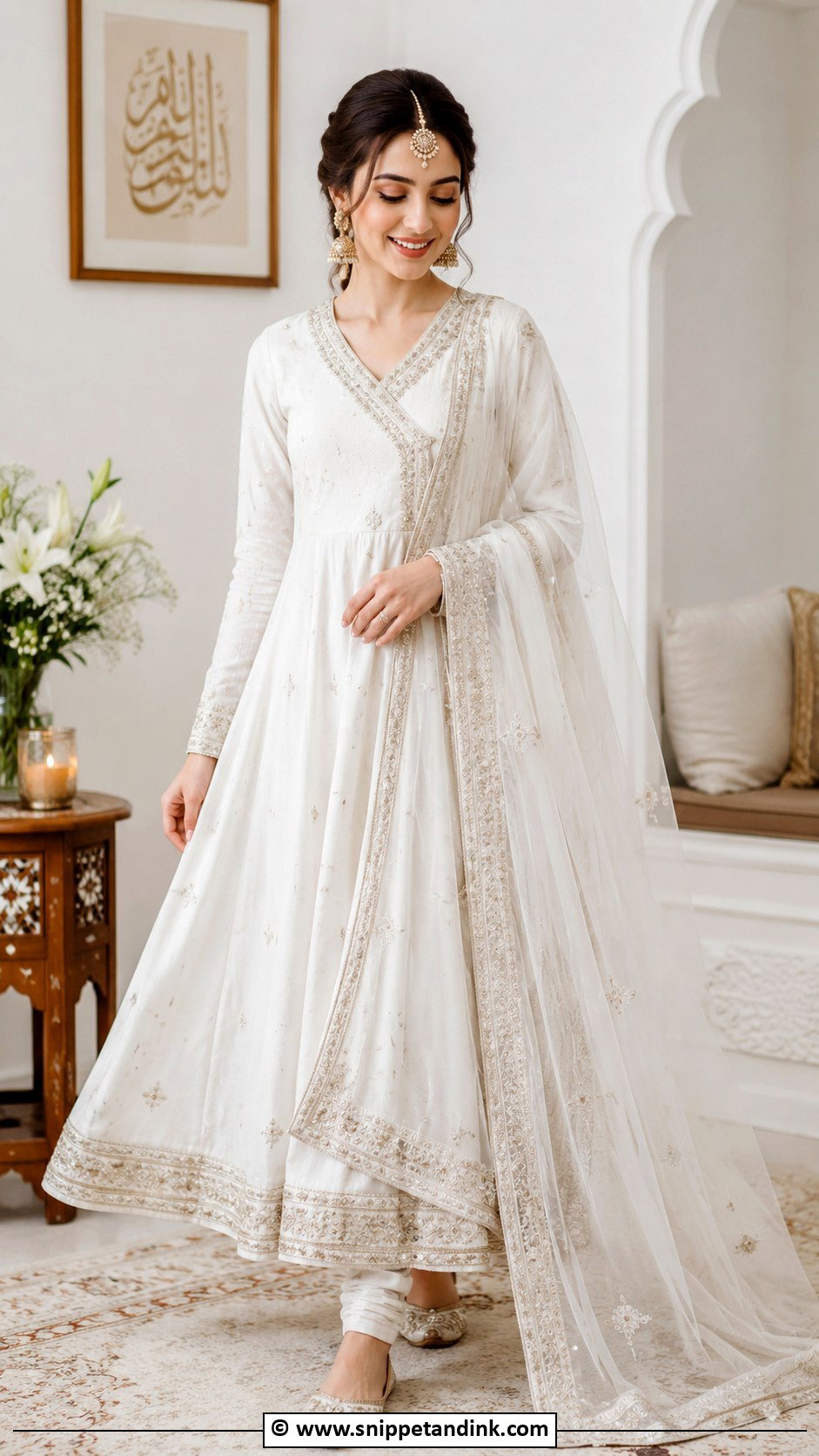 White Angrakha Nikkah Dress With Churidar - Snippet and Ink - 30 Pakistani Nikkah Dress Ideas