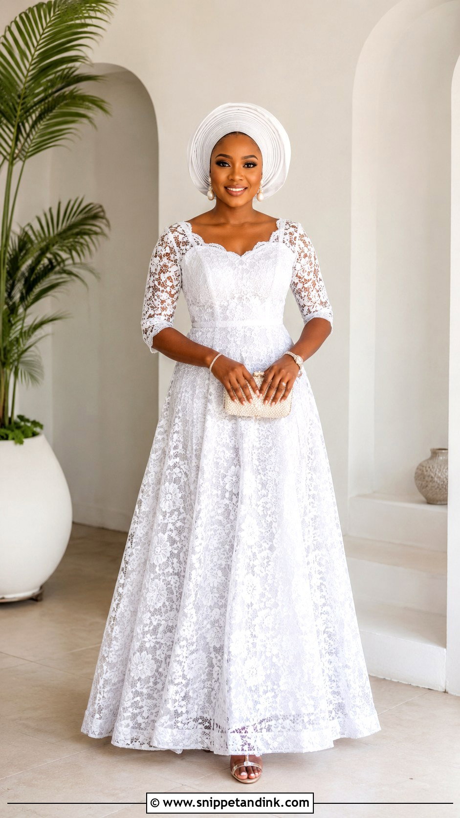 White Aso Ebi A Line Lace Gown - Snippet and Ink - 30 Latest White Aso Ebi Lace Gown Styles