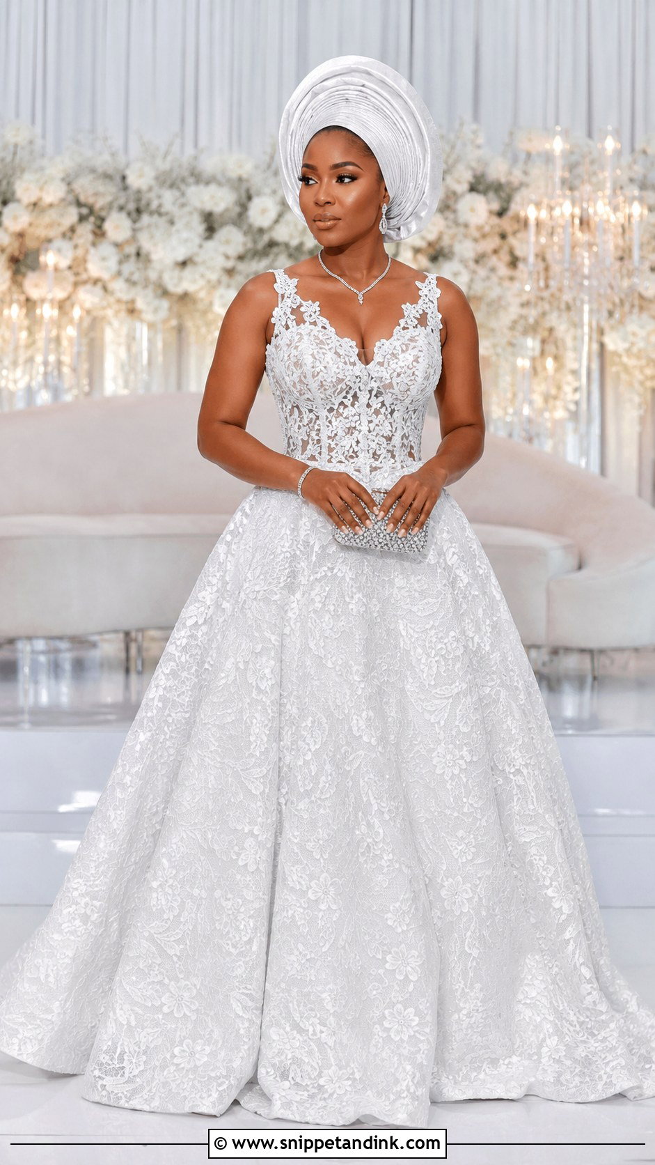 White Aso Ebi Ball Gown Lace Gown - Snippet and Ink - 30 Latest White Aso Ebi Lace Gown Styles