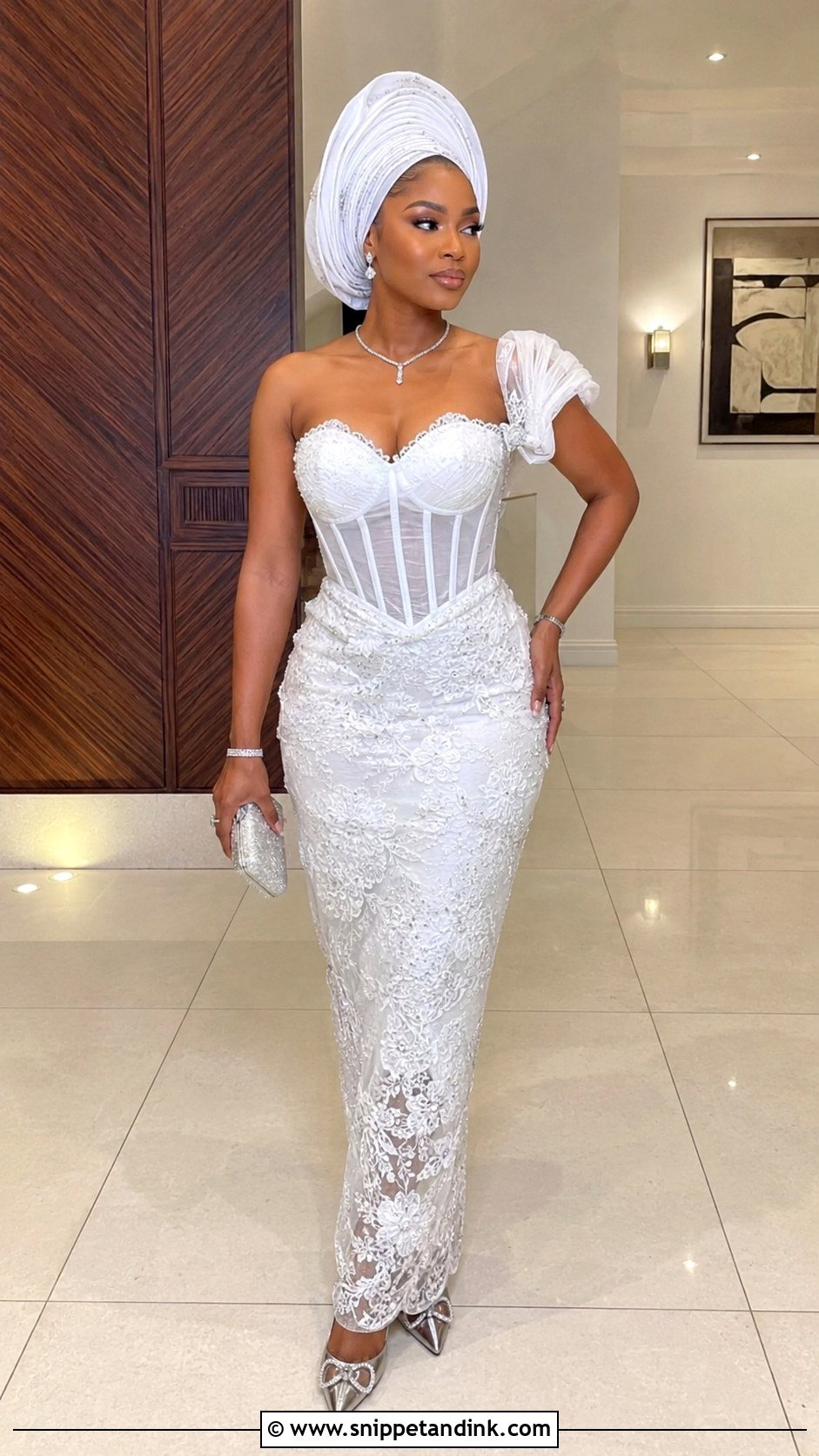 White Aso Ebi Corset Lace Gown - Snippet and Ink - 30 Latest White Aso Ebi Lace Gown Styles