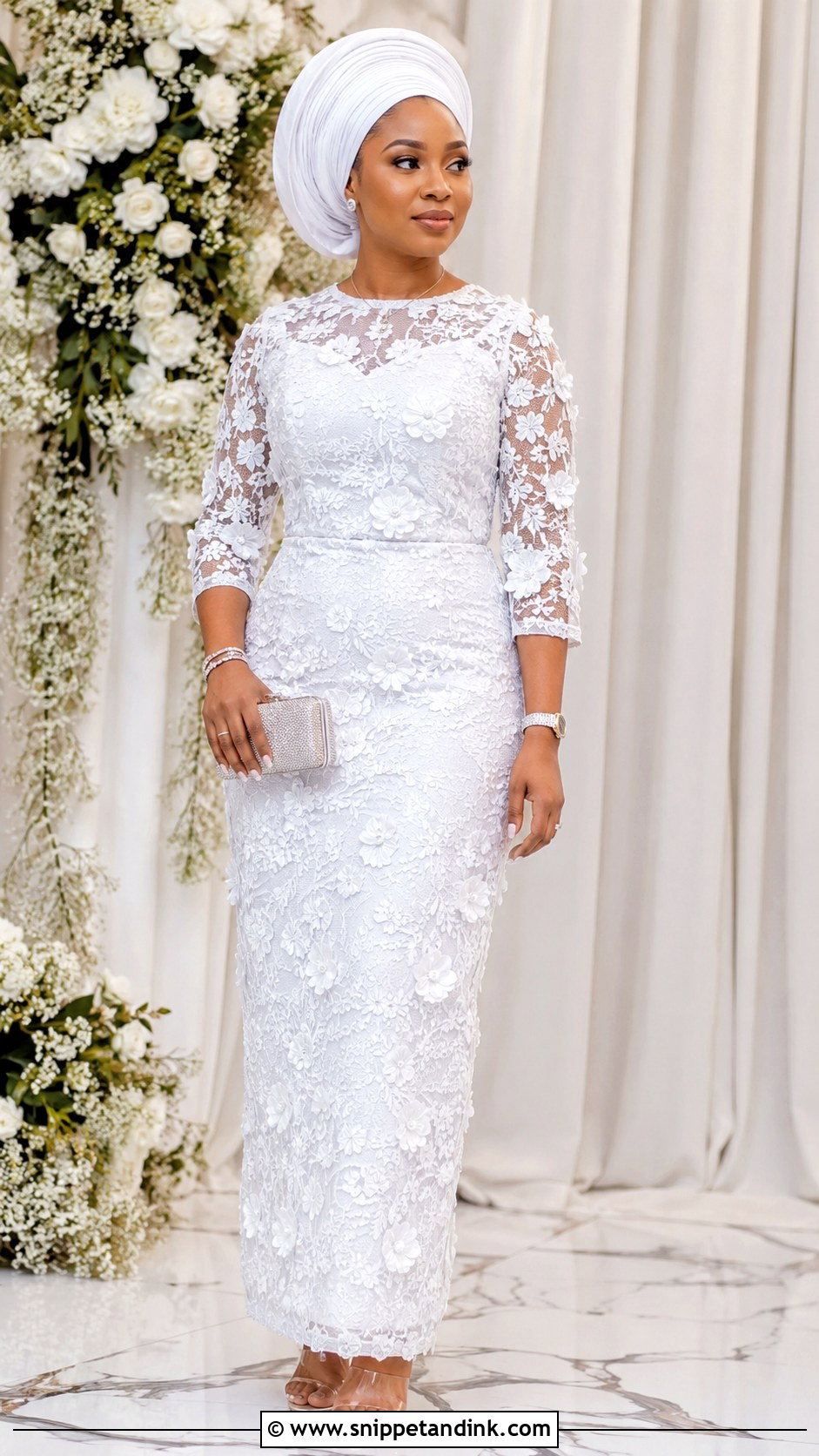 White Aso Ebi Lace 3D Flower Gown - Snippet and Ink - 25 White Aso Ebi Lace Gown Styles