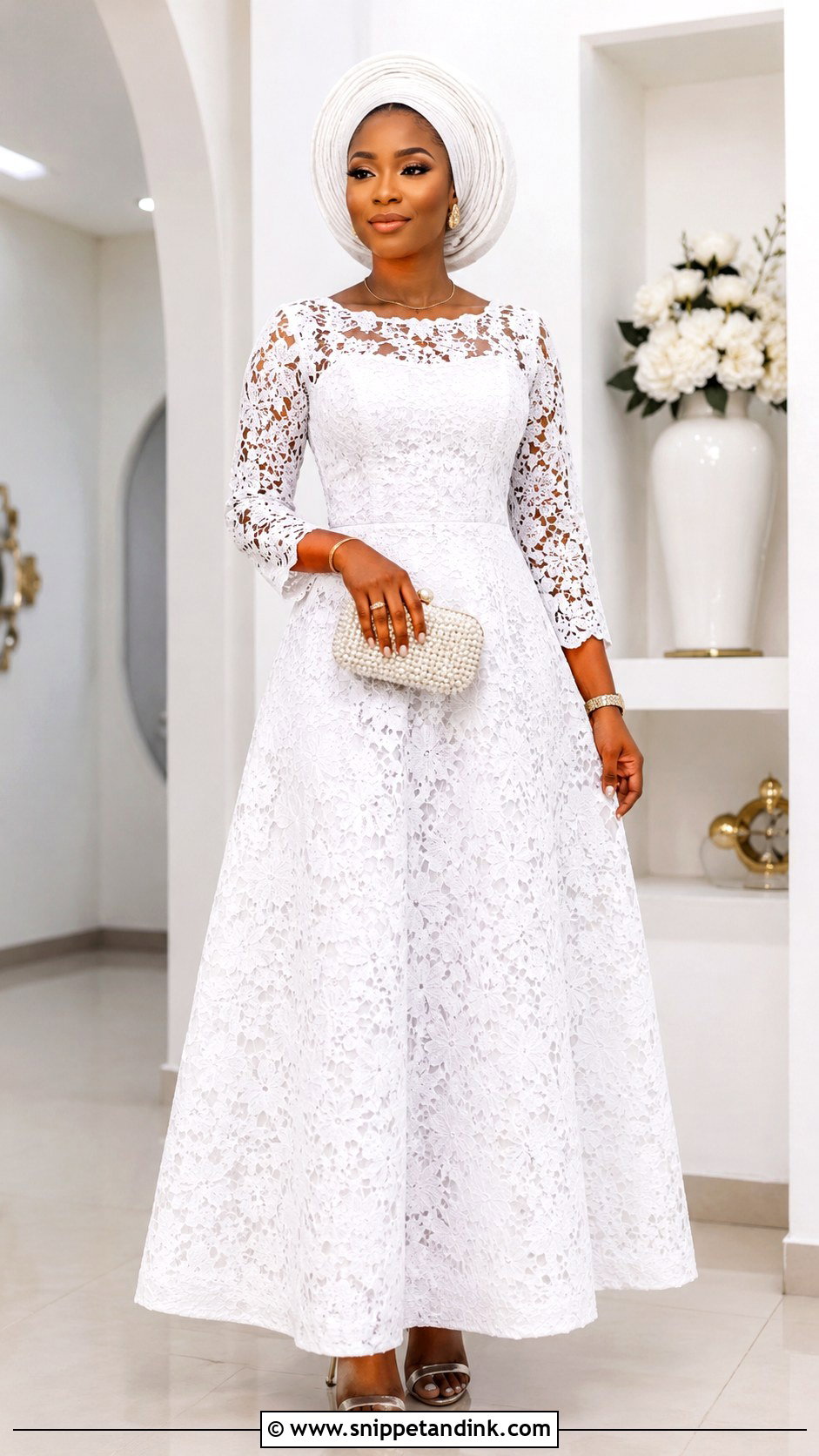 White Aso Ebi Lace A Line Gown - Snippet and Ink - 25 White Aso Ebi Lace Gown Styles