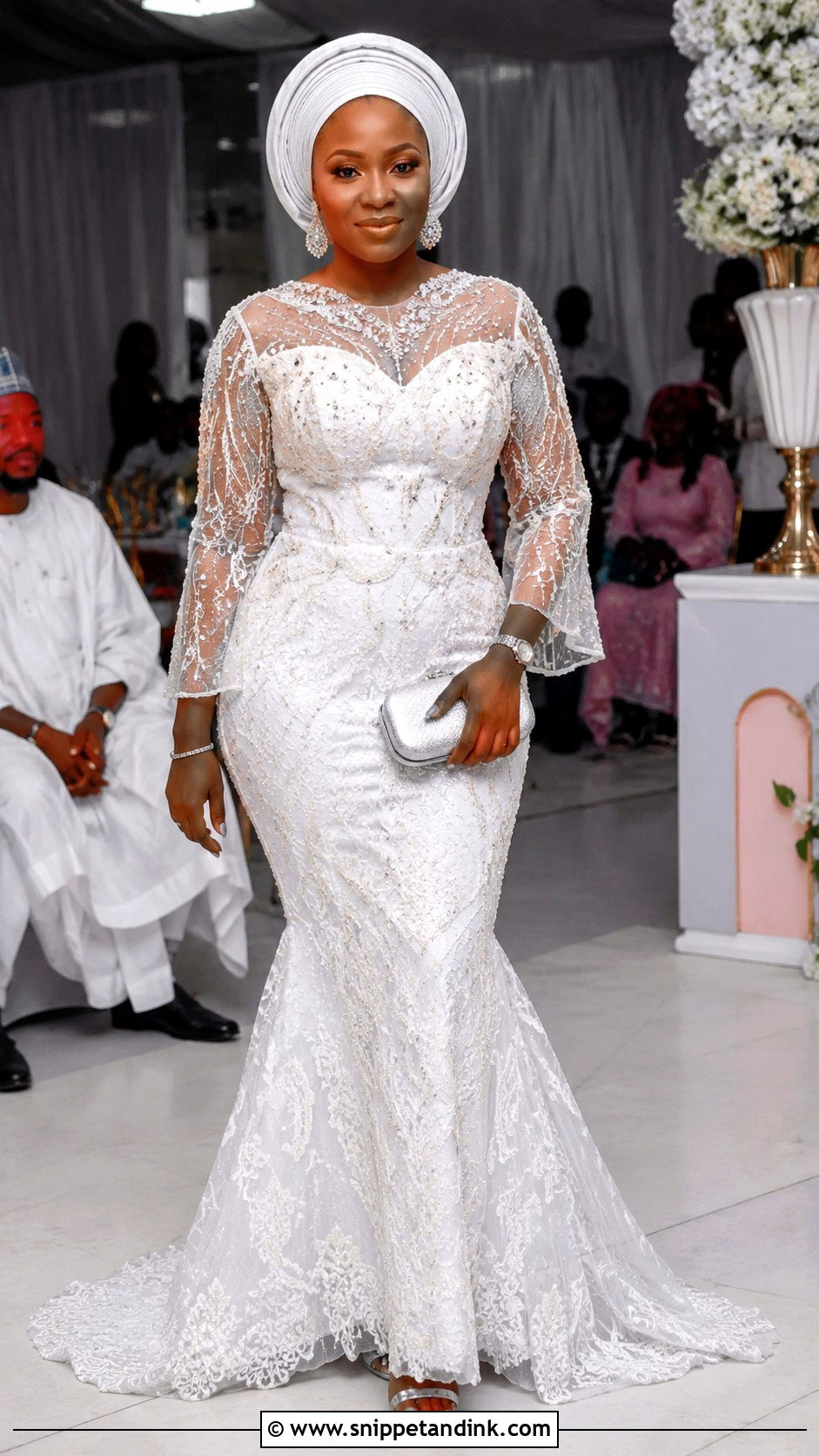 White Aso Ebi Lace Beaded Gown - Snippet and Ink - 25 White Aso Ebi Lace Gown Styles