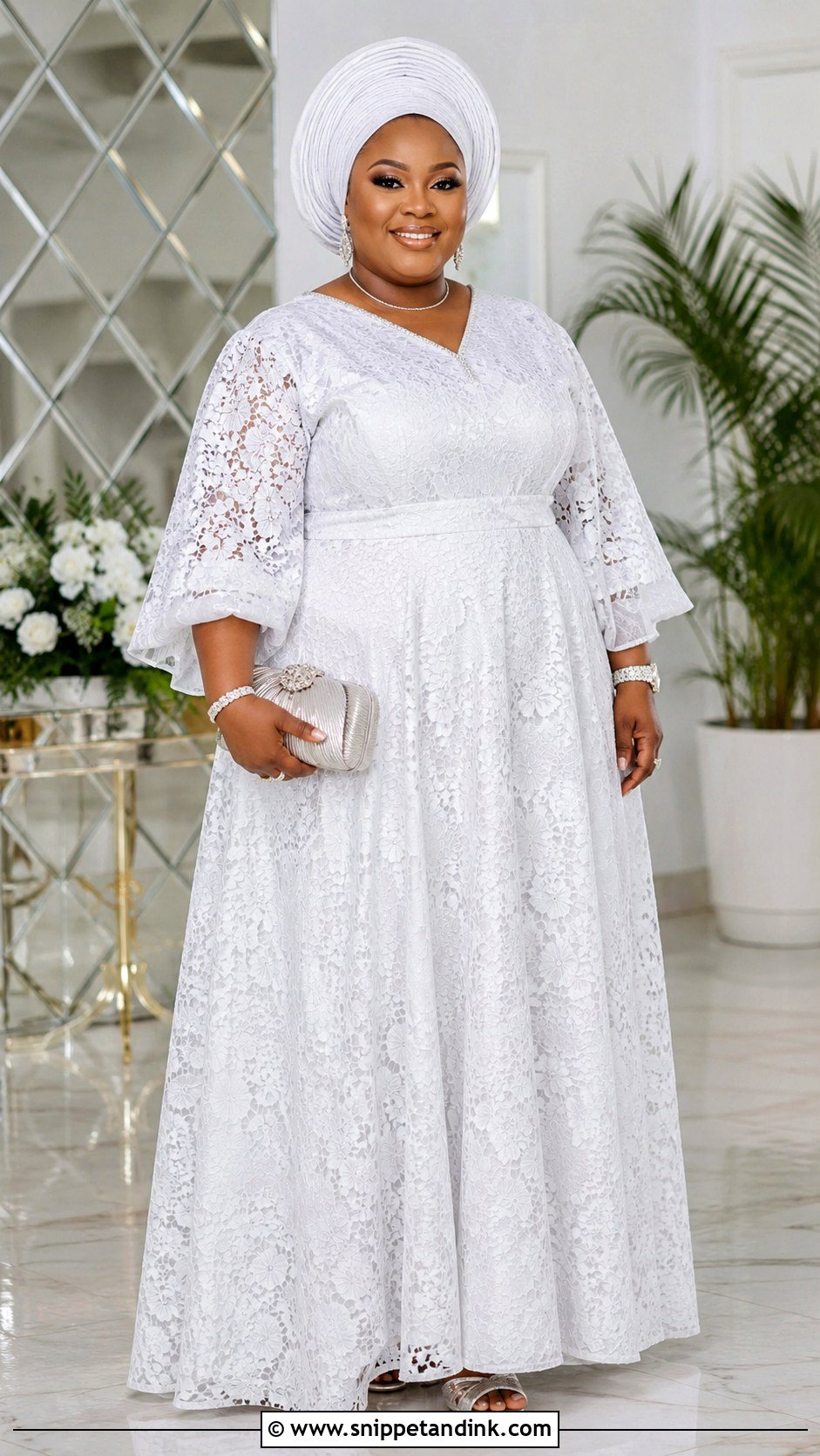 White Aso Ebi Lace Gown For Plus Size Women - Snippet and Ink - 30 Latest White Aso Ebi Lace Gown Styles