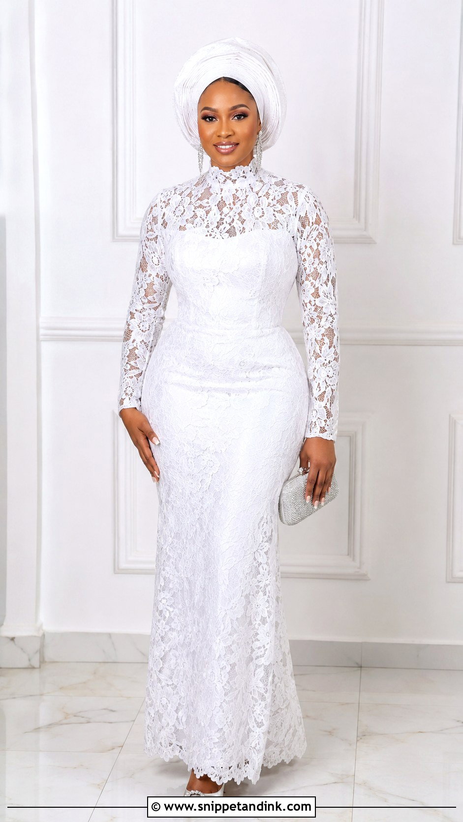 White Aso Ebi Lace High Neck Gown - Snippet and Ink - 25 White Aso Ebi Lace Gown Styles
