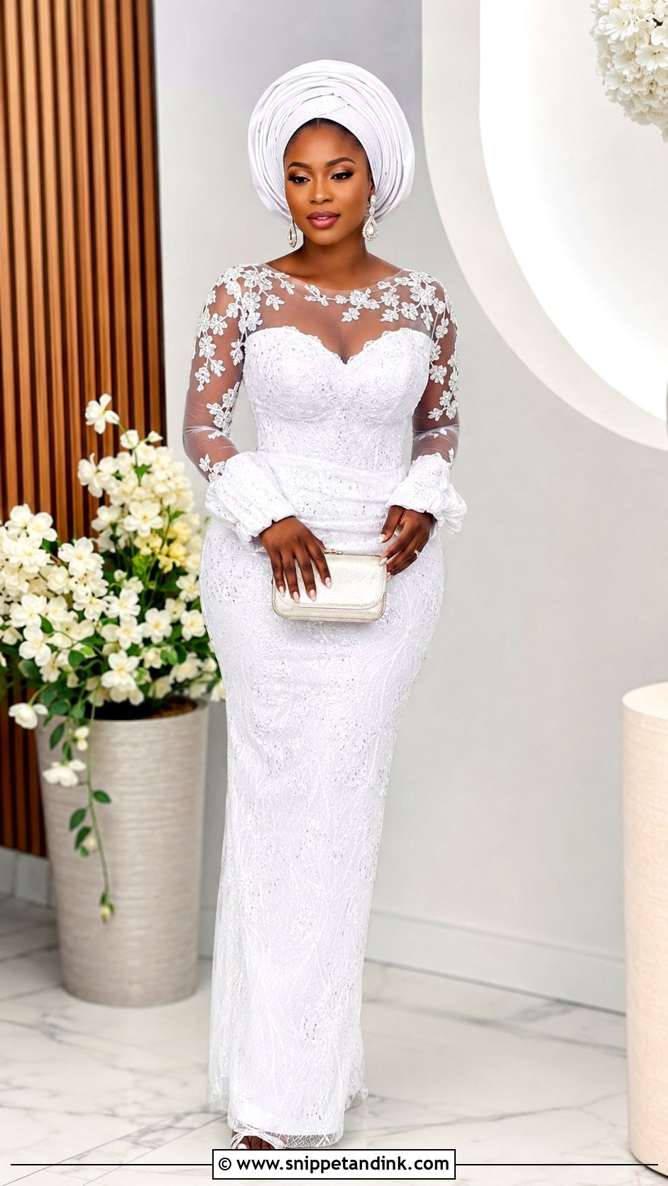 White Aso Ebi Lace Illusion Neck Gown - Snippet and Ink - 25 White Aso Ebi Lace Gown Styles