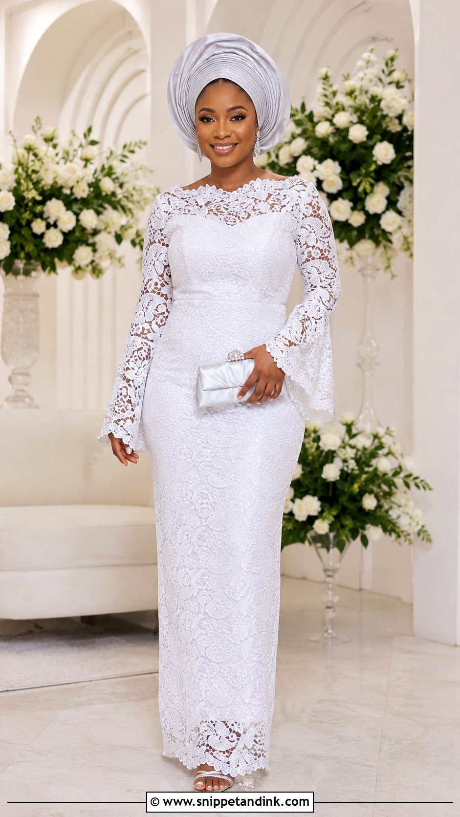 White Aso Ebi Lace Long Sleeve Gown - Snippet and Ink - 25 White Aso Ebi Lace Gown Styles