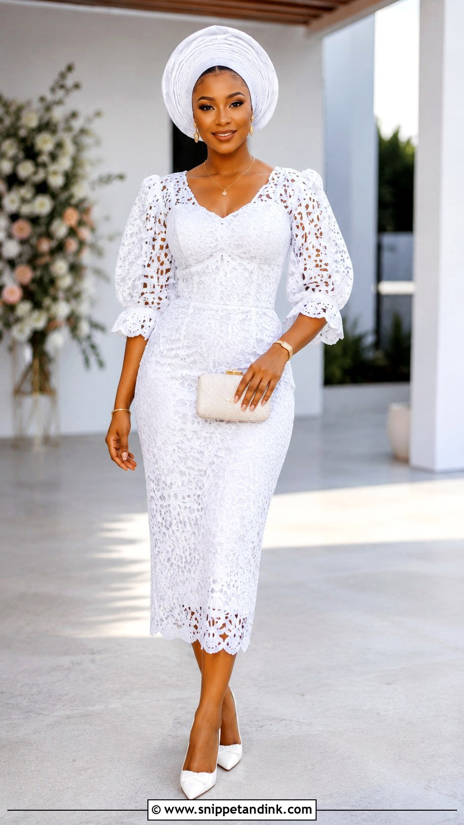 White Aso Ebi Lace Midi Gown - Snippet and Ink - 25 White Aso Ebi Lace Gown Styles