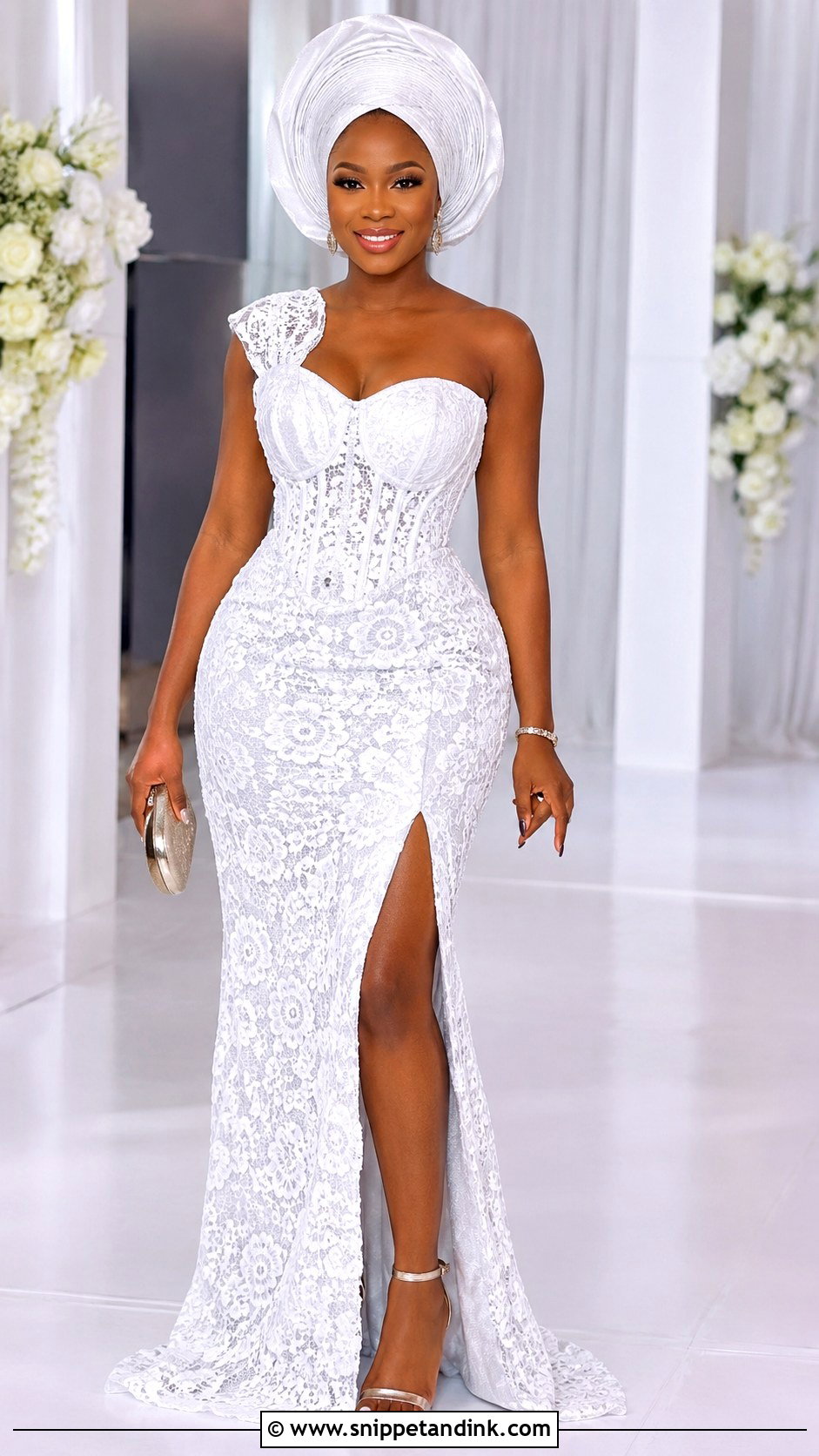 White Aso Ebi Lace Slit Gown - Snippet and Ink - 25 White Aso Ebi Lace Gown Styles