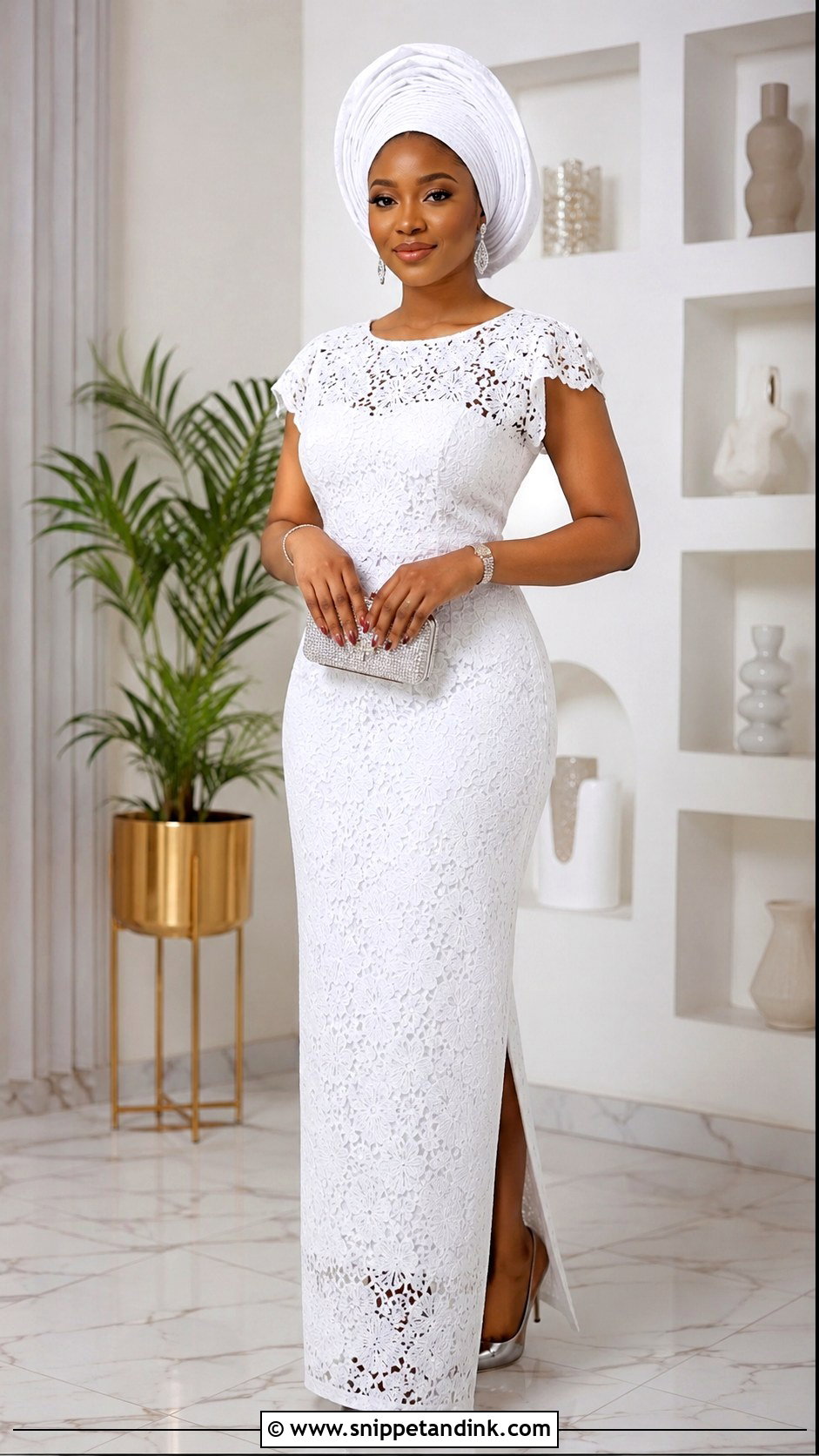 White Aso Ebi Lace Straight Gown - Snippet and Ink - 25 White Aso Ebi Lace Gown Styles