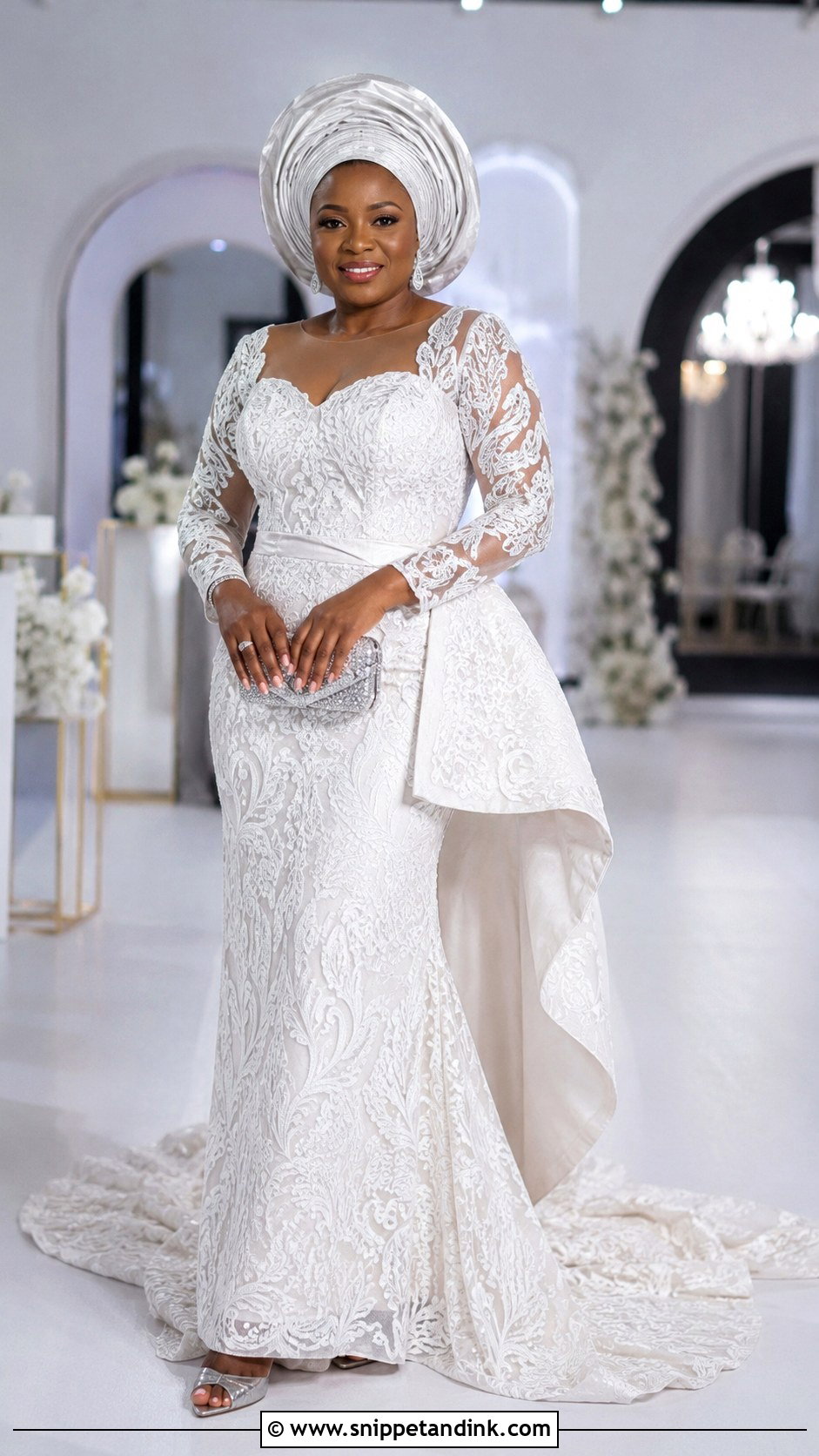 White Aso Ebi Lace Train Gown - Snippet and Ink - 25 White Aso Ebi Lace Gown Styles