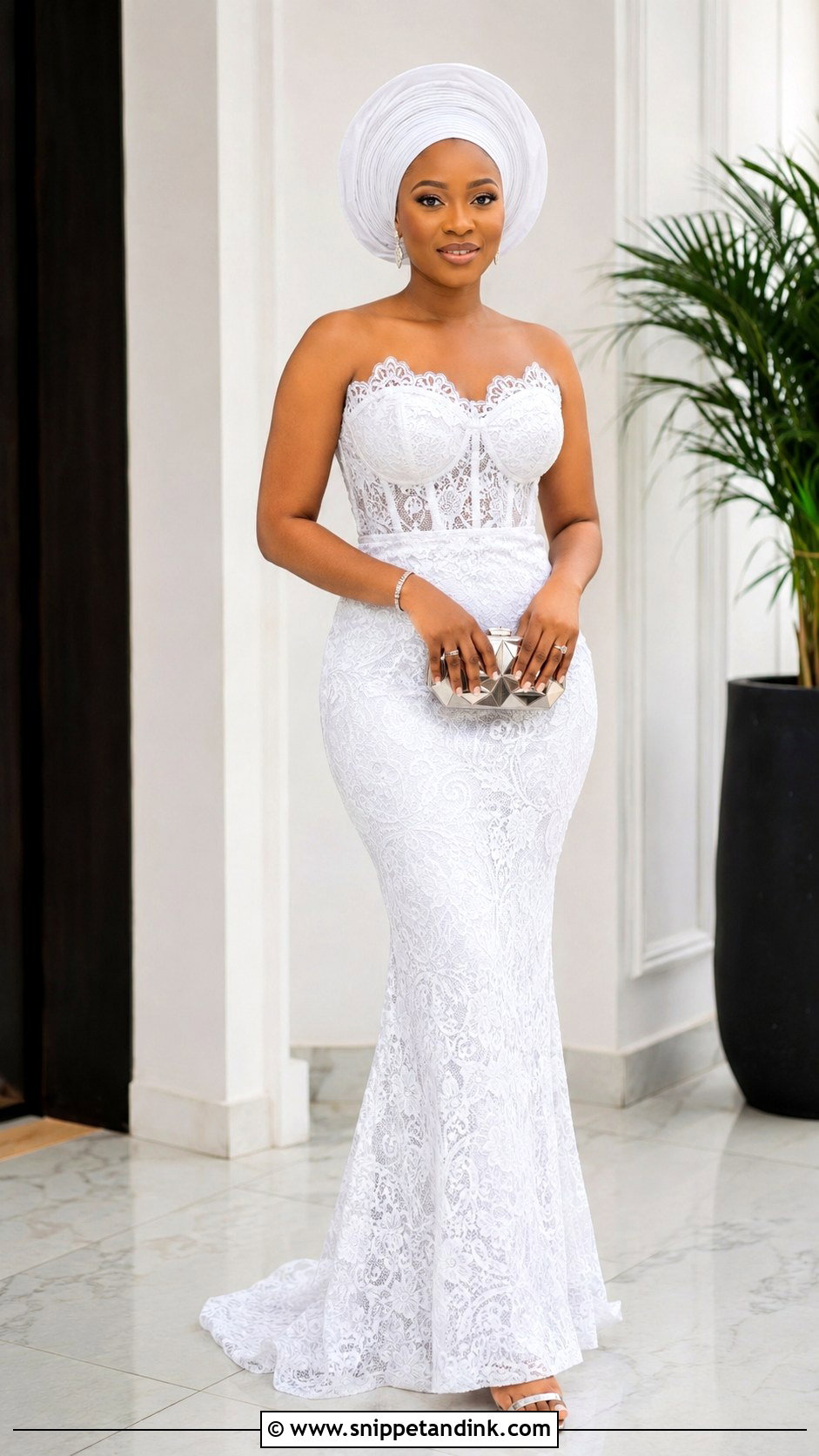 White Aso Ebi Lace Two Piece Gown - Snippet and Ink - 25 White Aso Ebi Lace Gown Styles
