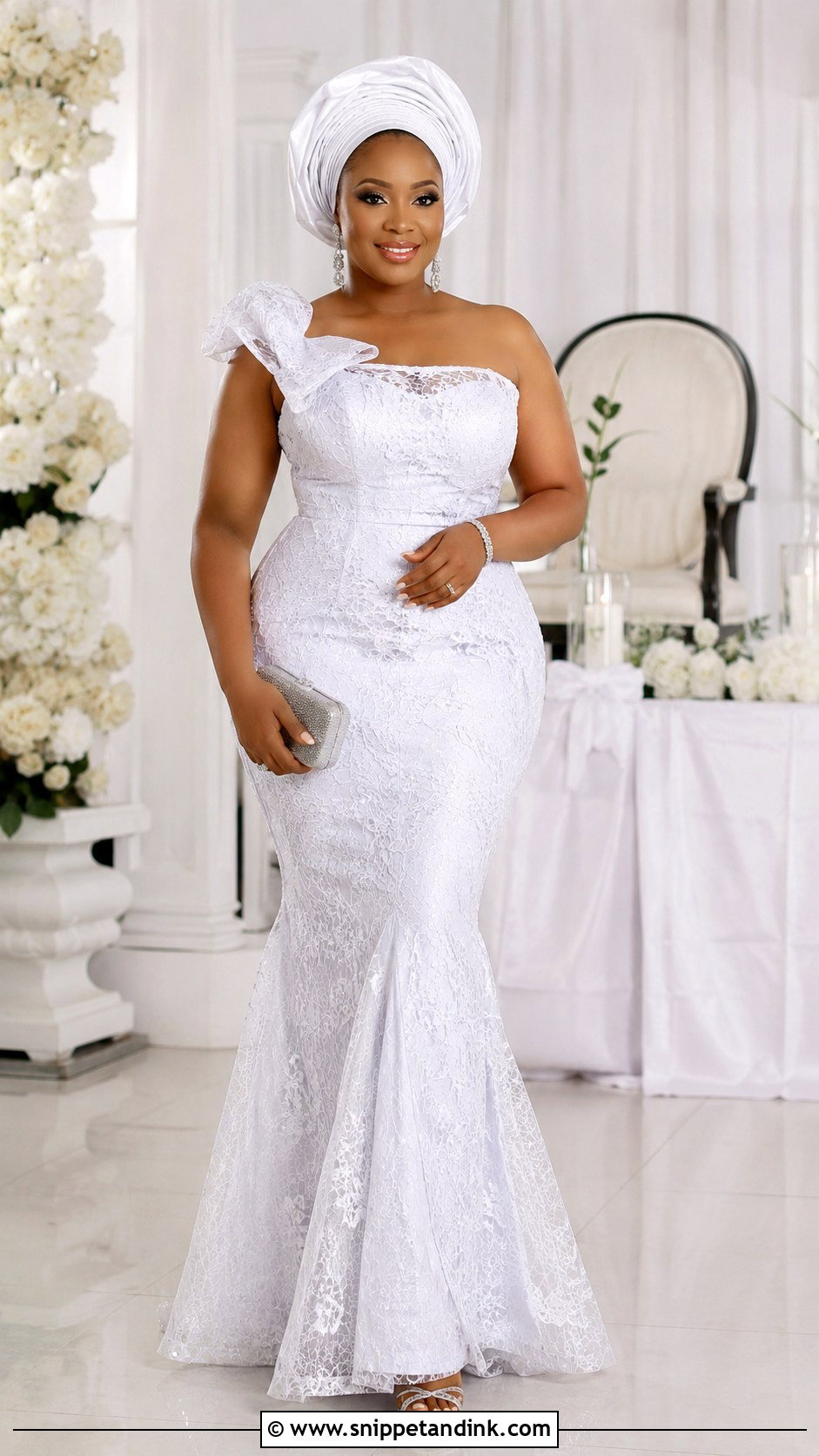 White Aso Ebi Mermaid Lace Gown - Snippet and Ink - 30 Latest White Aso Ebi Lace Gown Styles