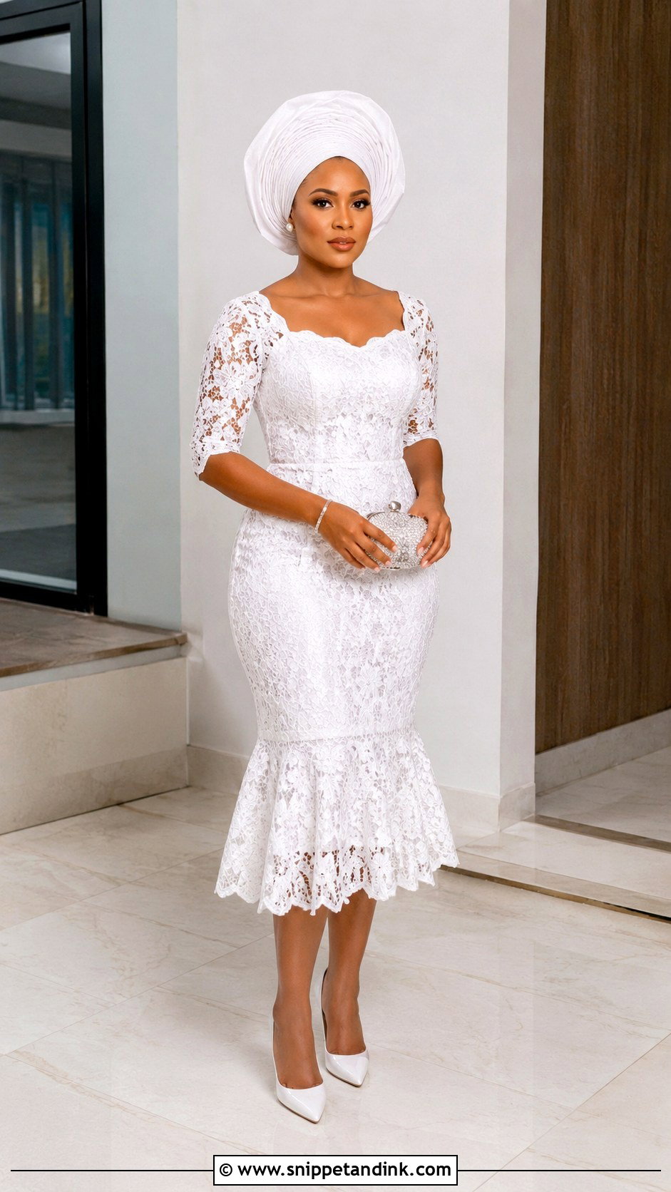 White Aso Ebi Midi Lace Gown - Snippet and Ink - 30 Latest White Aso Ebi Lace Gown Styles